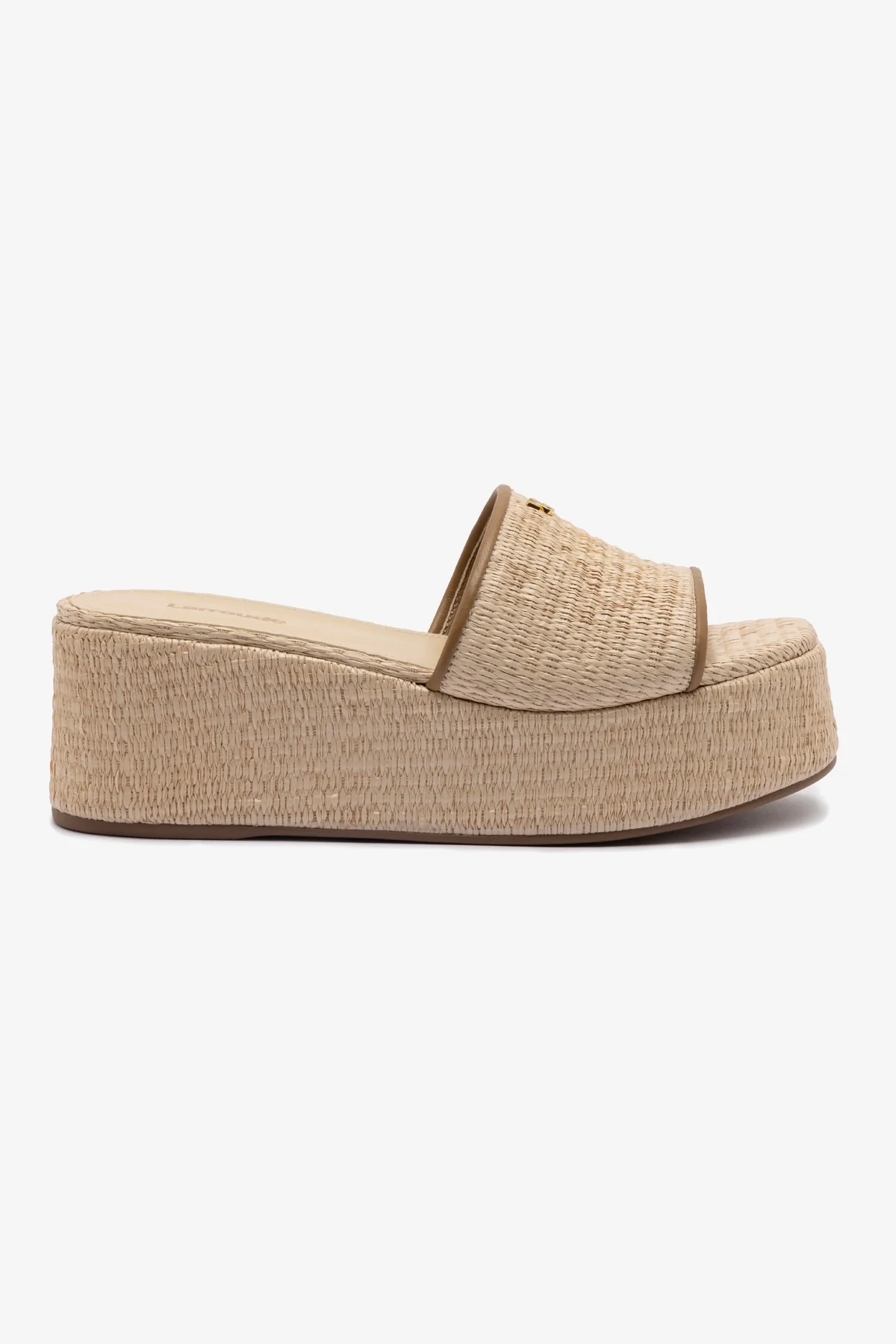 Alex Flatform Mule In Natural Raffia and Hazelnut Trimming