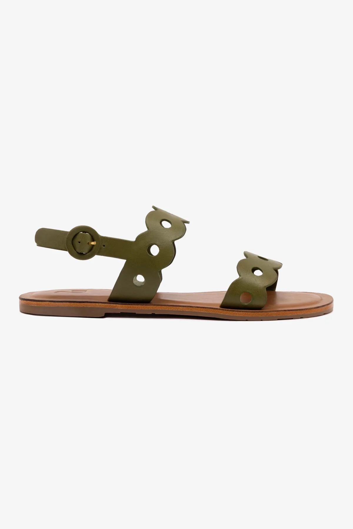 Florence Flat Sandal In Seaweed Leather
