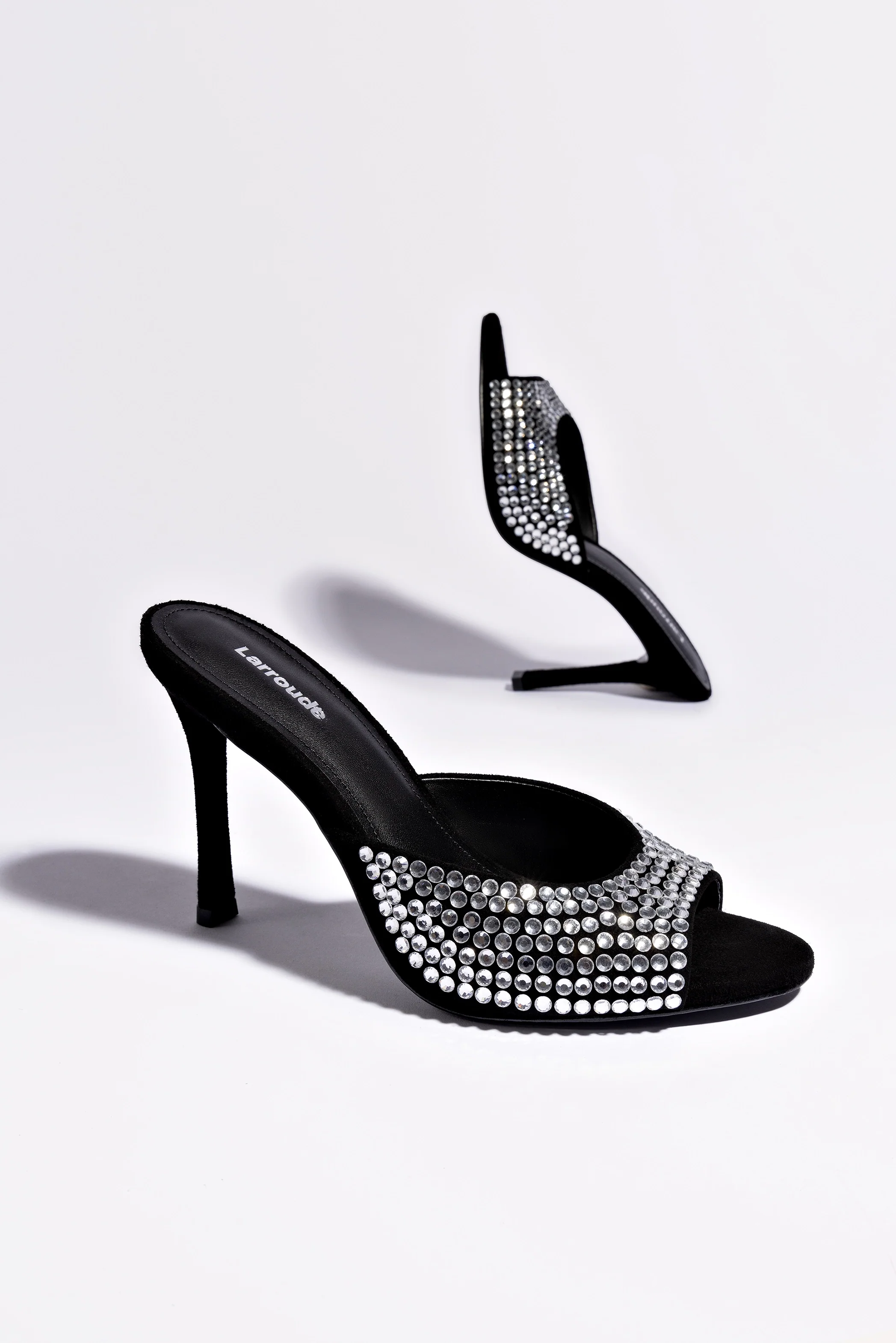 Jasmine Hi Mule In Black Suede and Crystals