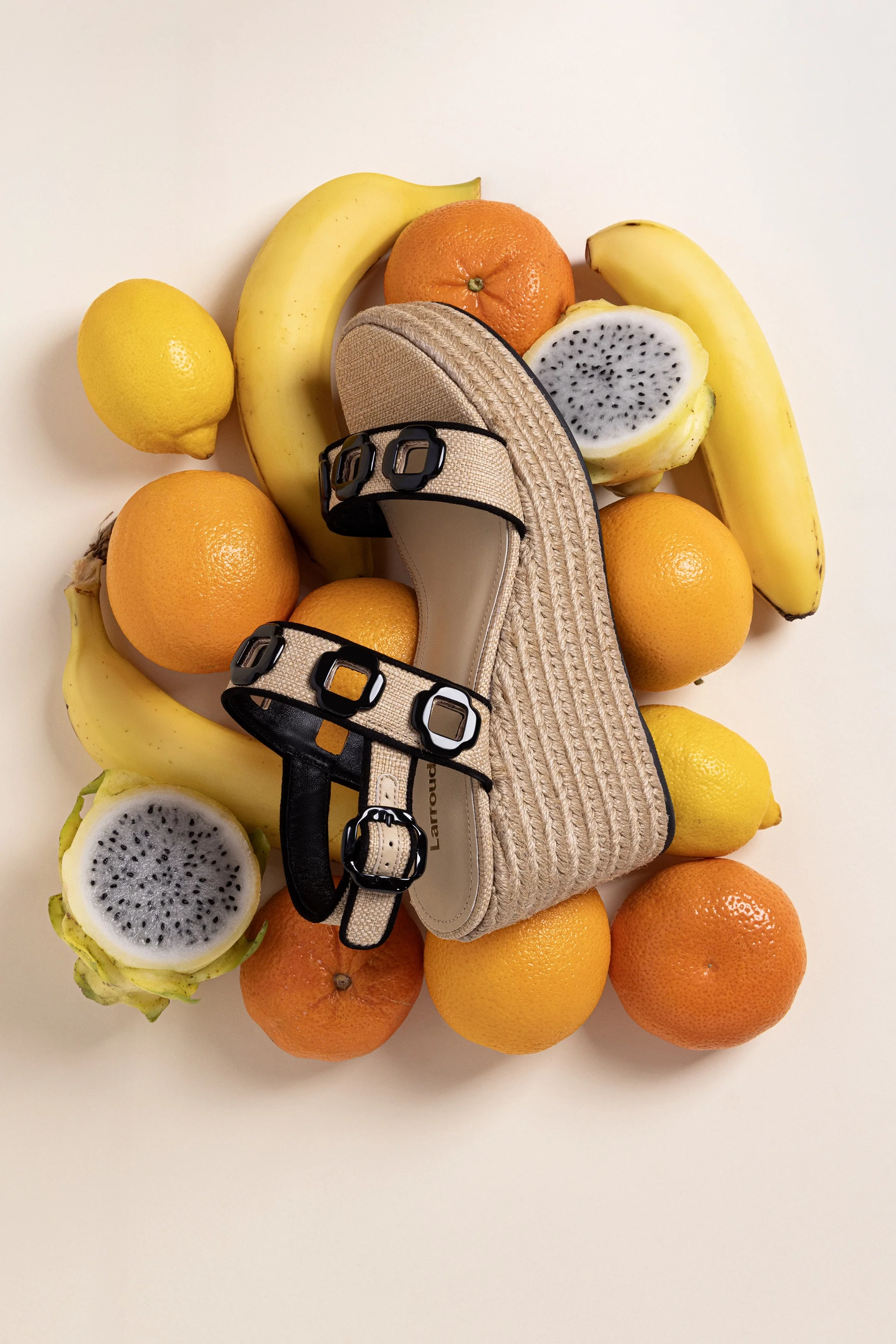 Milan Espadrille In Beige Raffia and Black Trimming