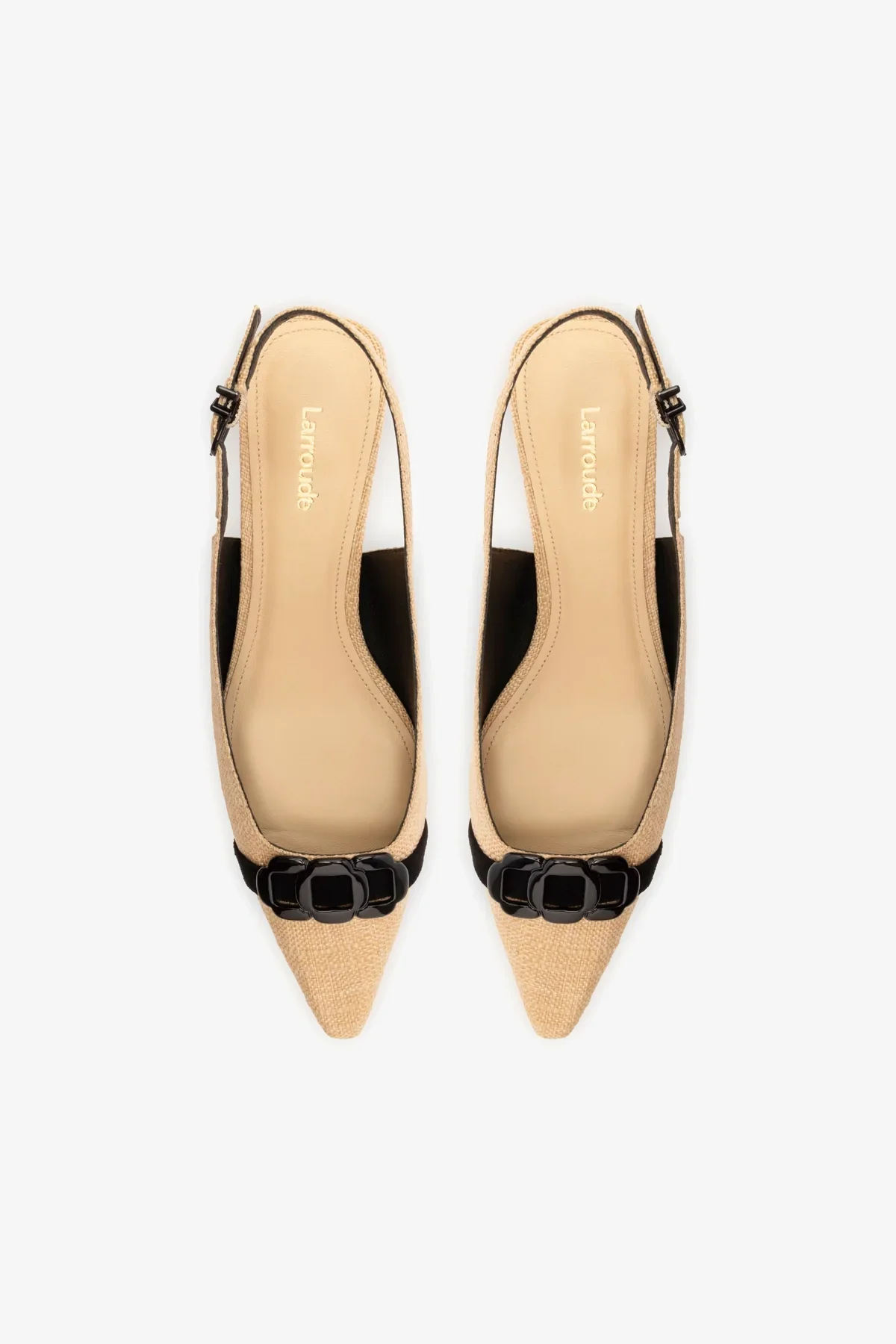 Franca Pump In Beige Raffia and Black Trimming