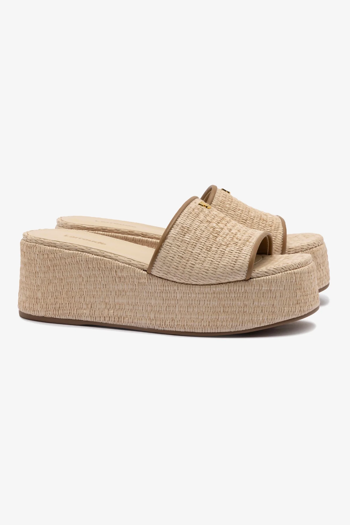 Alex Flatform Mule In Natural Raffia and Hazelnut Trimming