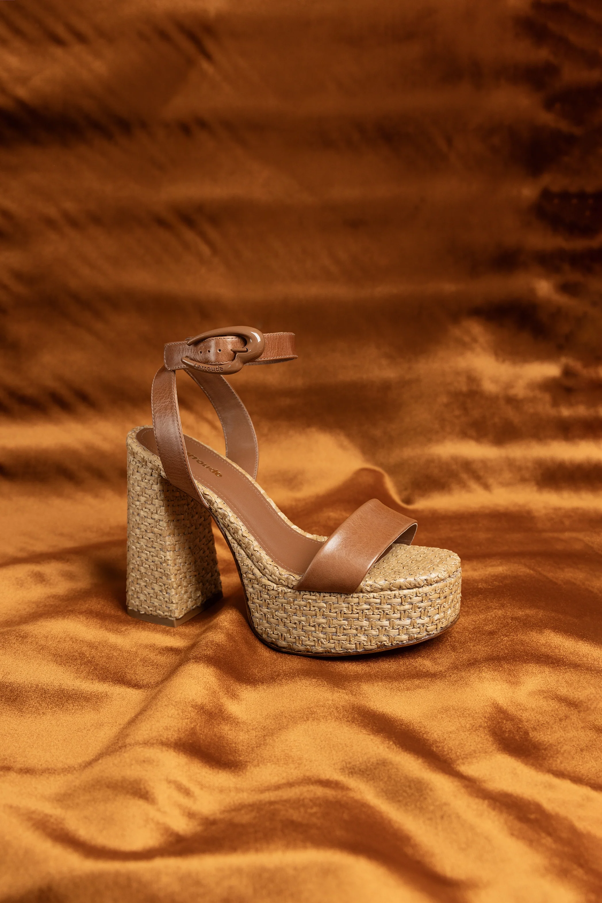 Dolly Verona Sandal In Caramel Leather and Natural Raffia