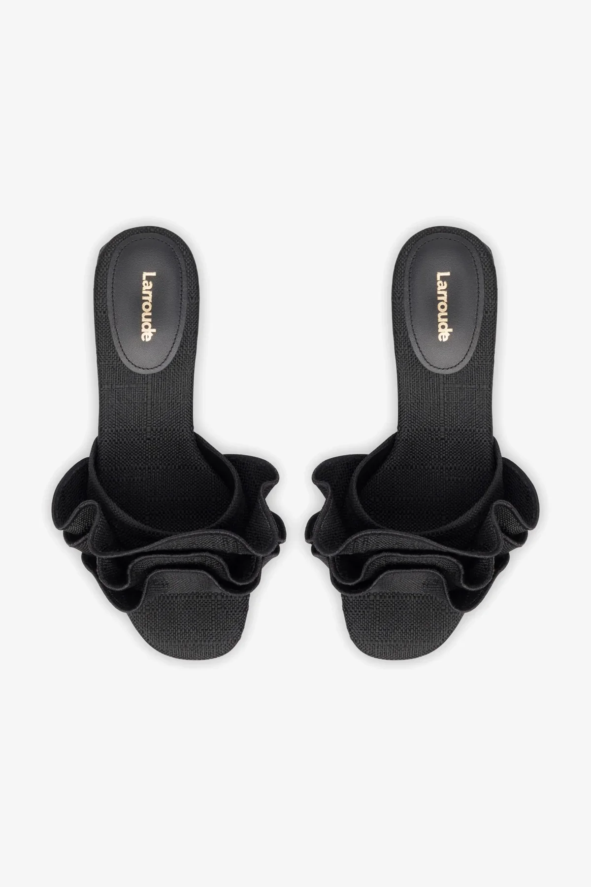 Brigitte Ruffle Mule In Black Raffia