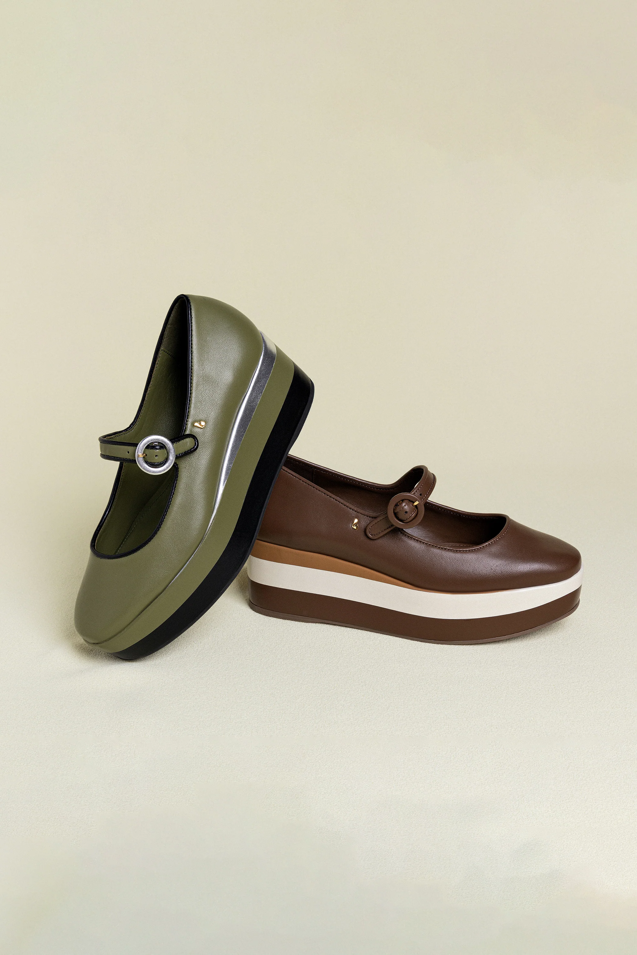 Blair Flatform In Burnt Umber, Biscuit and Ivory Leather