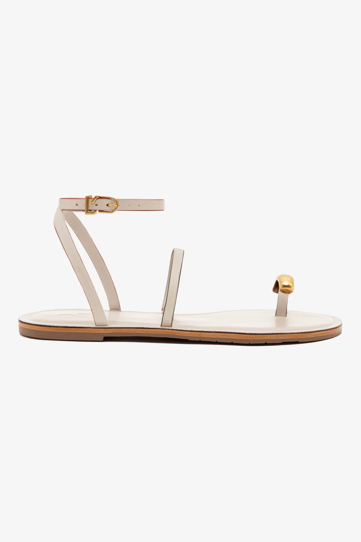 Biarritz Flat Sandal In Ivory Leather