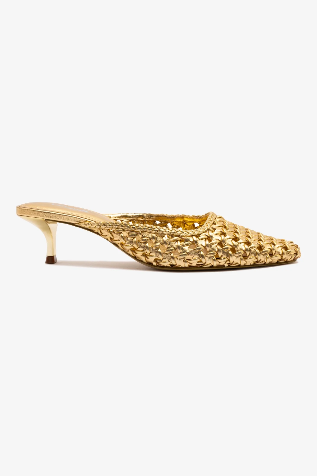 Amal Macrame Mule In Gold Metallic Leather