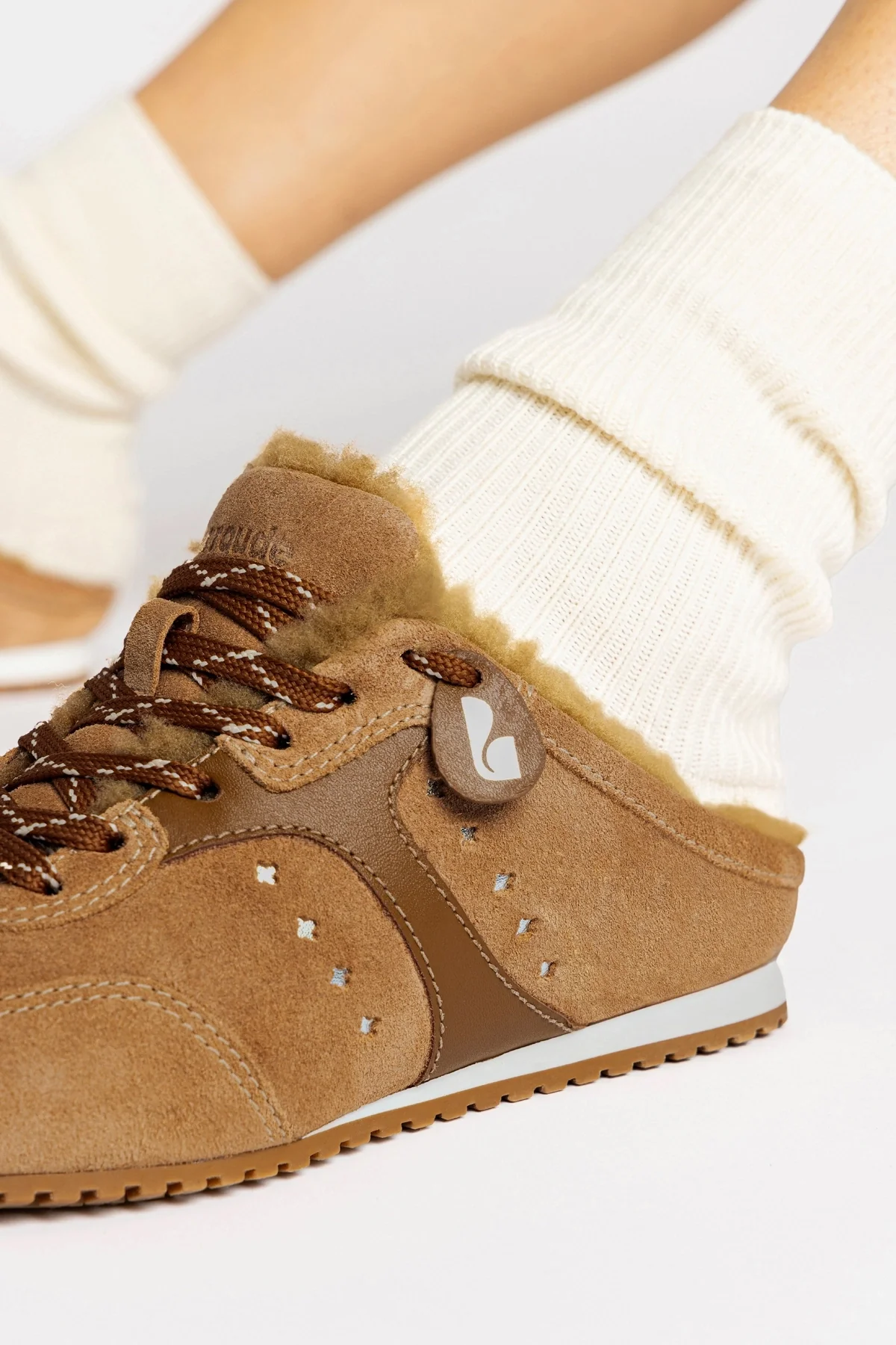 Stella Mule In Peanut Suede And Natural Shearling