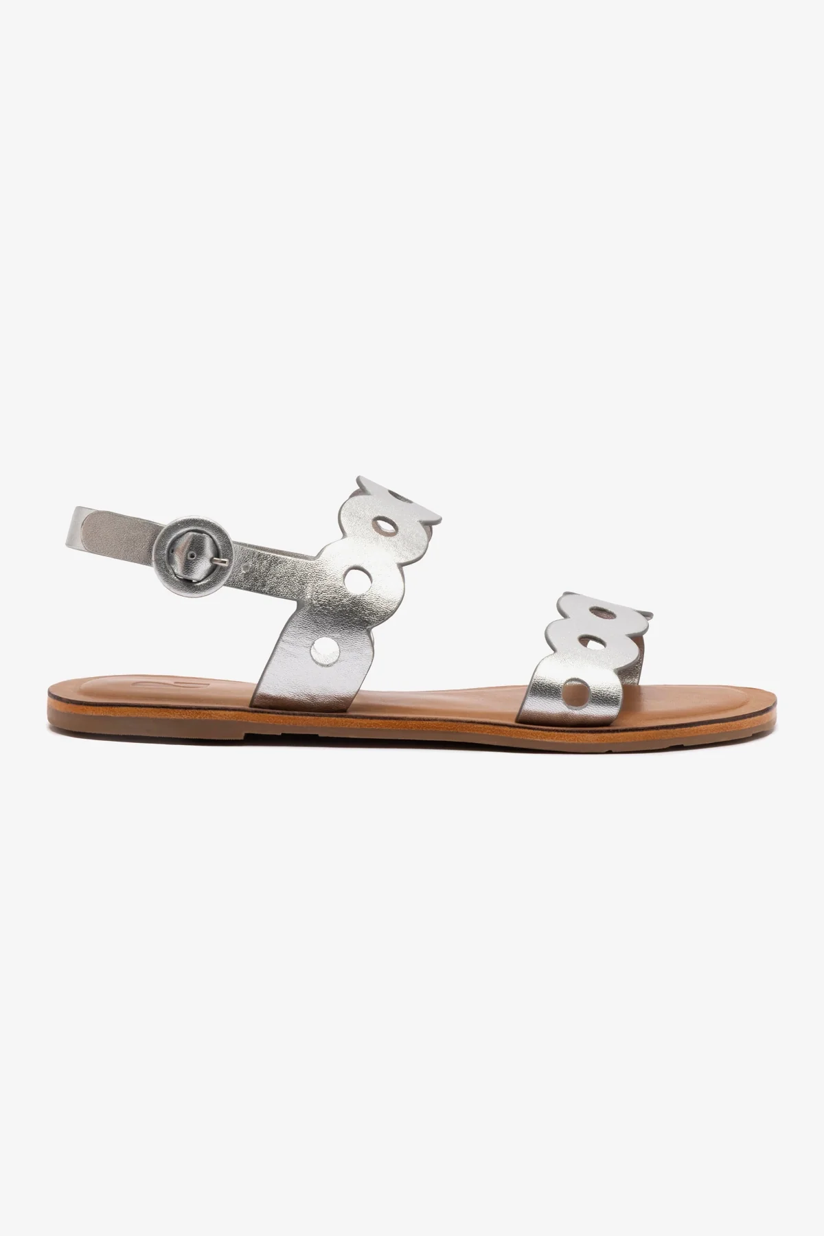 Florence Flat Sandal In Silver Metallic Leather