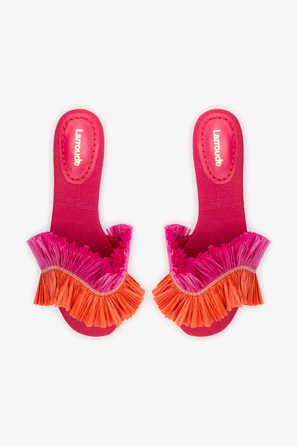 Ivy Fringe Flat In Pink and Orange Raffia