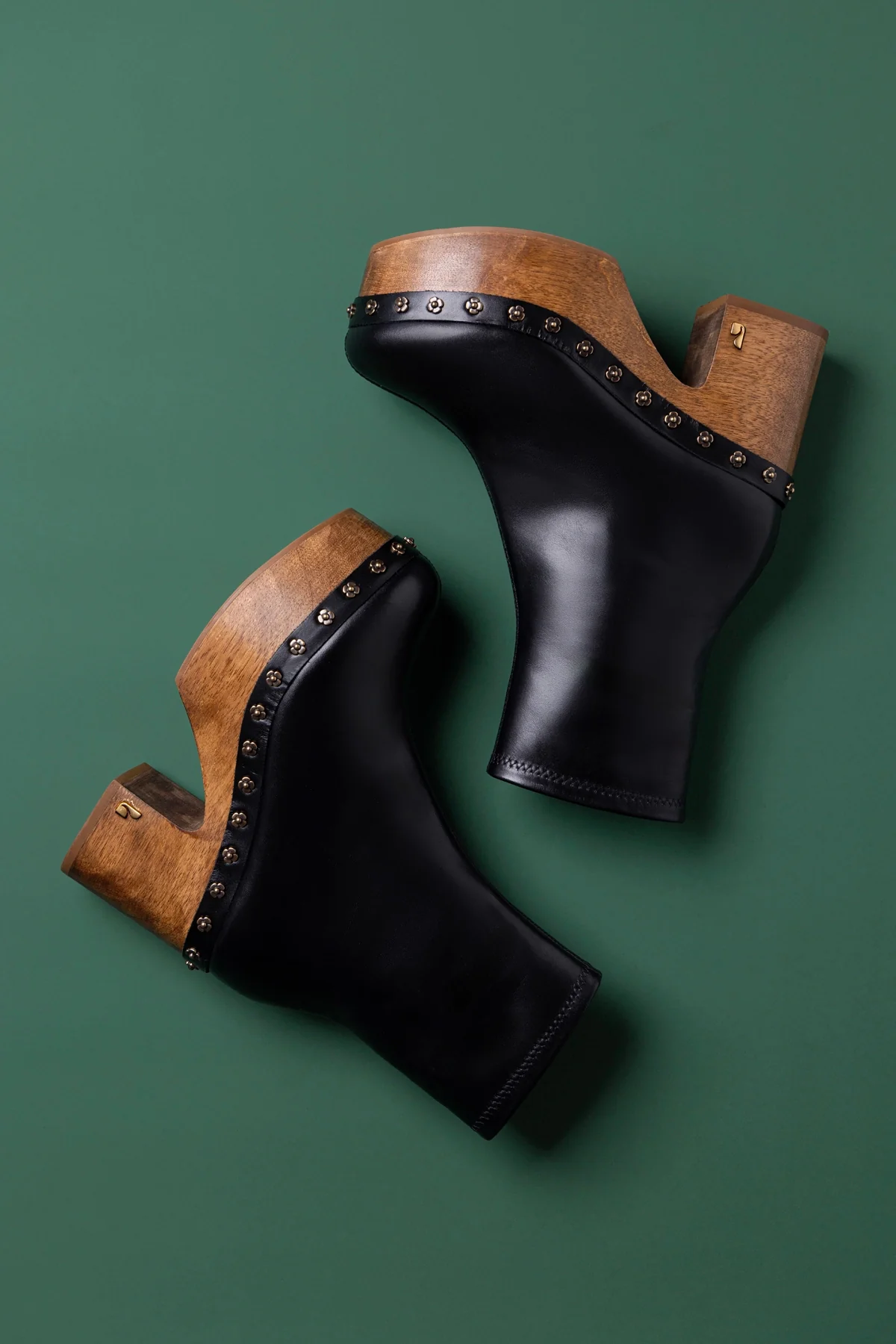 Miso Wooden Boot In Black Leather