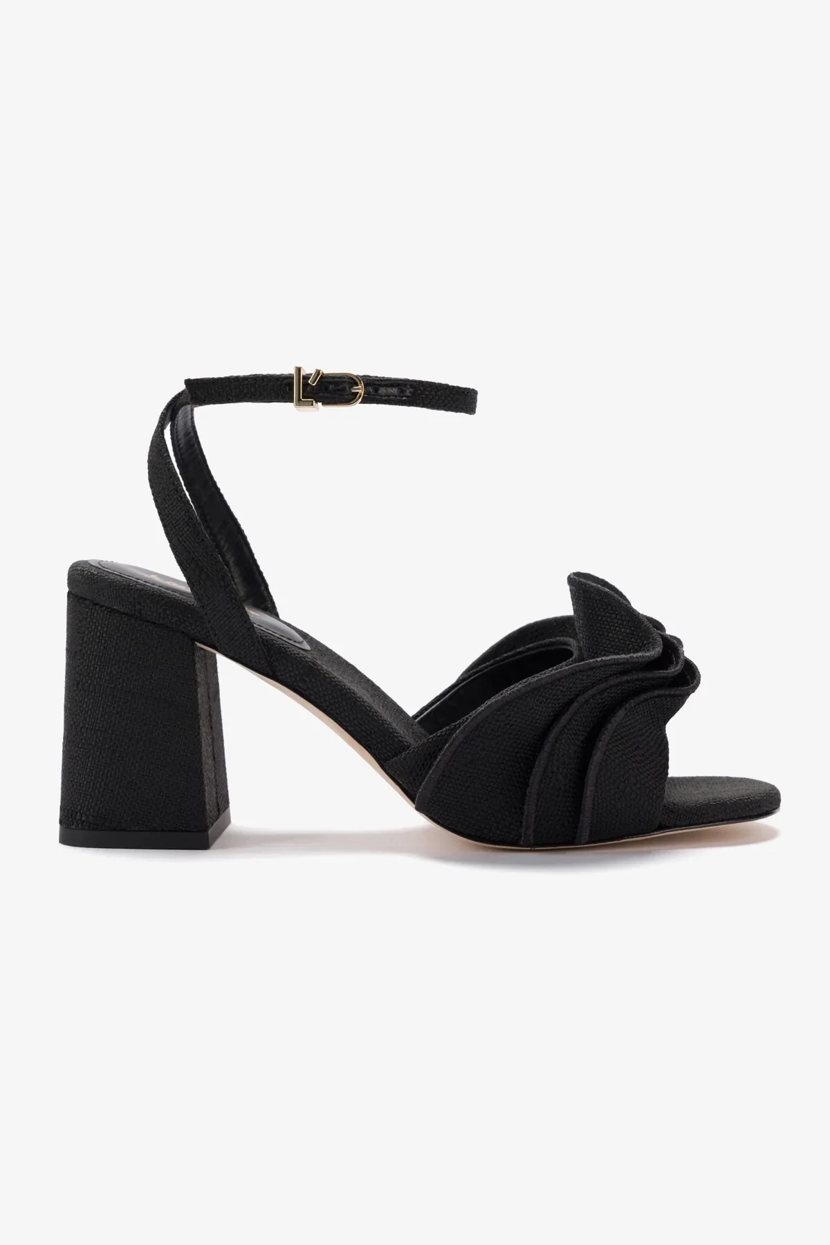 Selena Ruffle Sandal In Black Raffia