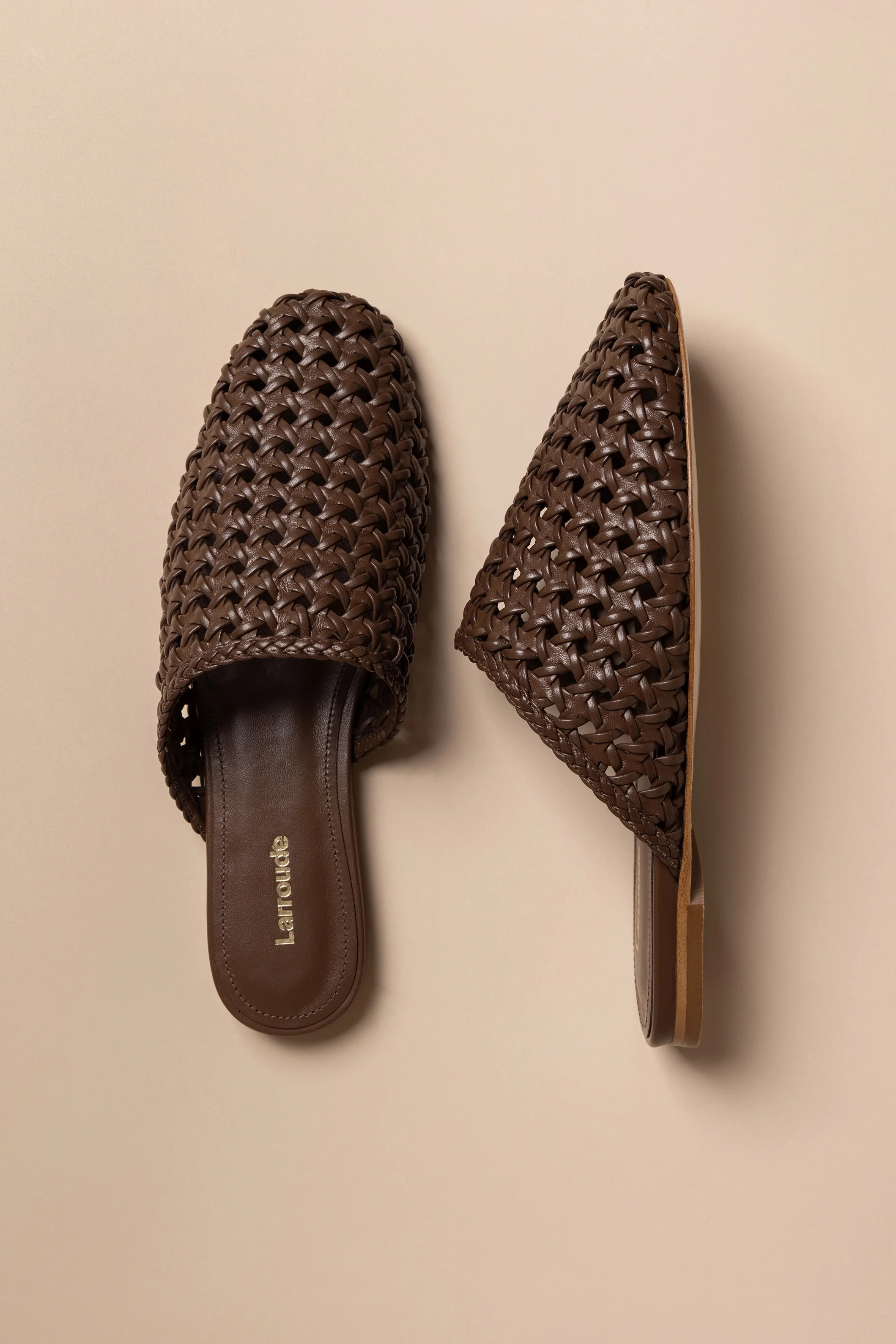 Venice Macrame Flat Mule In Burnt Umber Leather