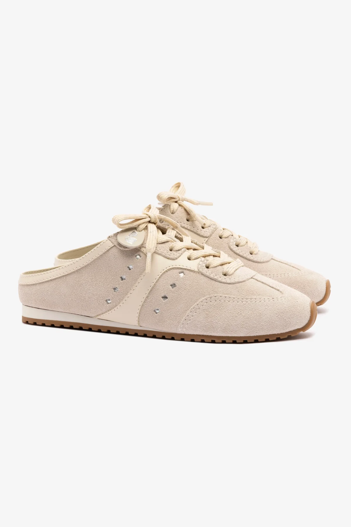 Stella Mule In Mushroom Grey Suede and Ivory Leather