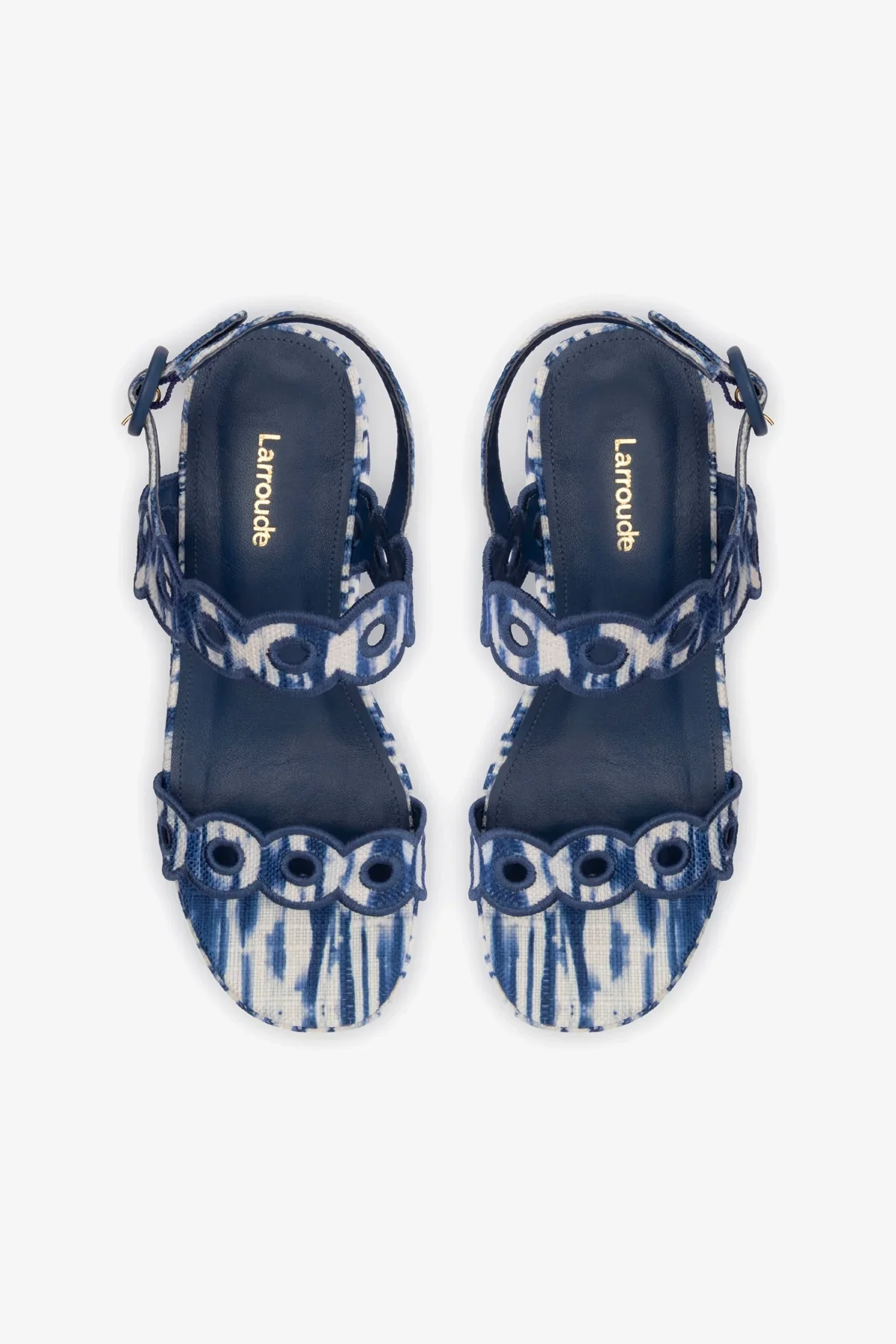 Florence Broderie Flatform Sandal In Tie Dye Blue Raffia