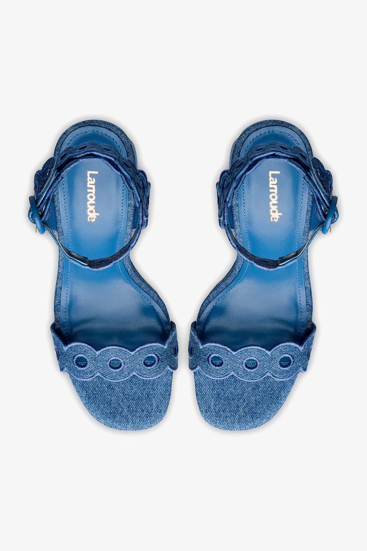 Dolly Broderie Sandal In Blue Stoned Denim