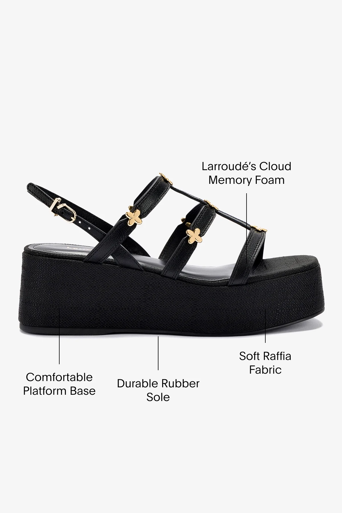 Harmony Flatform Sandal In Black Raffia