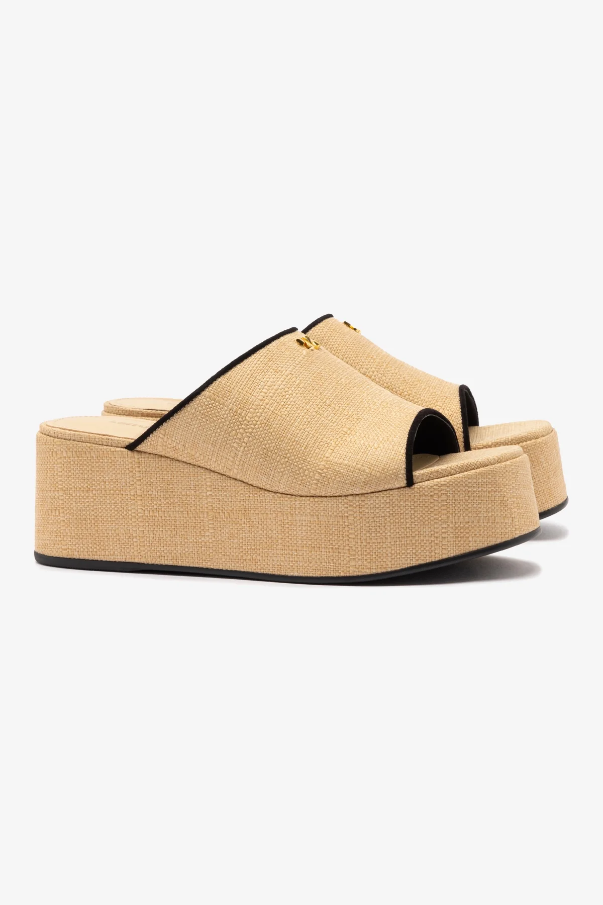 Charli Mule In Beige Raffia and Black Trimming