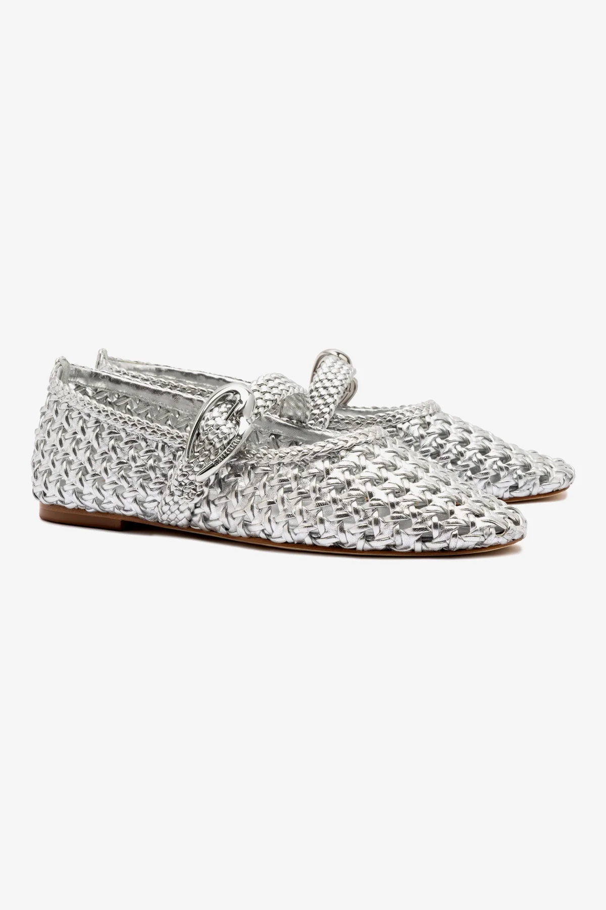 Verona Macrame Ballet Flat In SIlver Metallic Leather