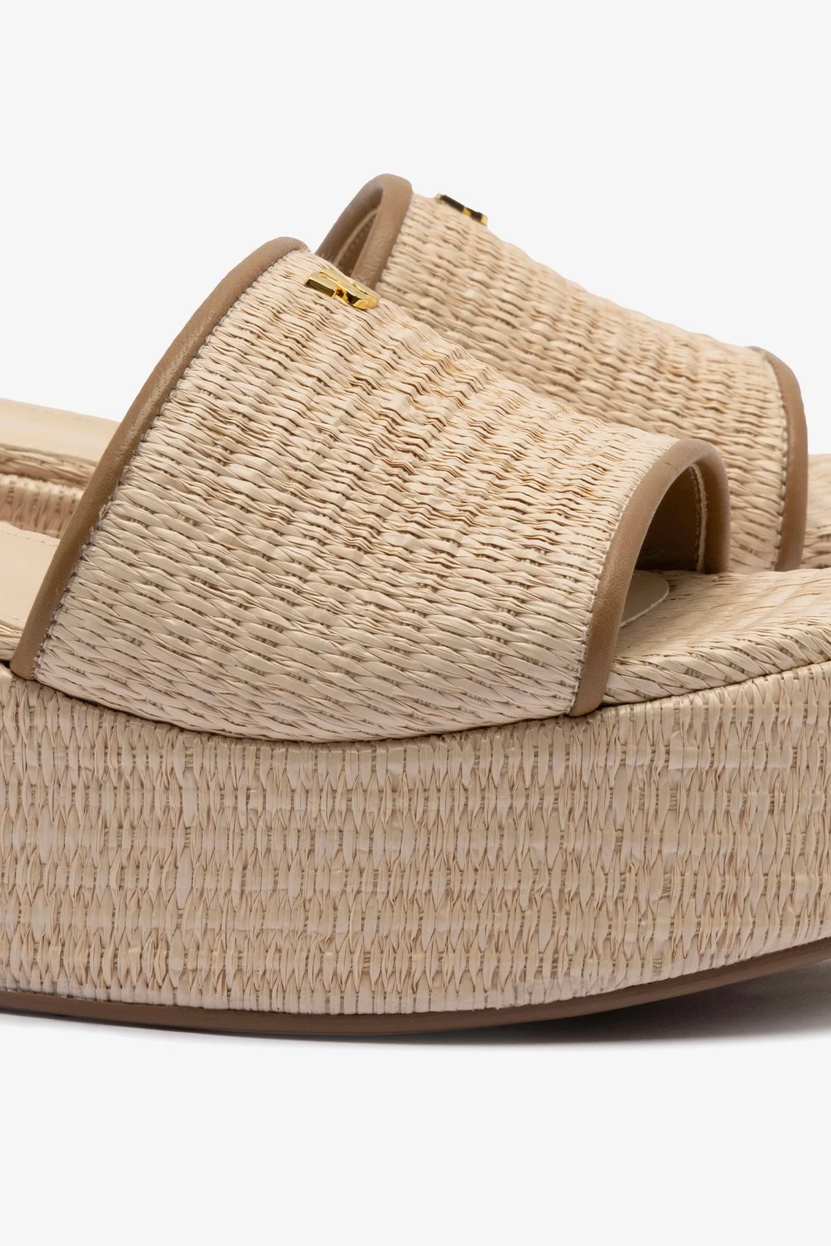 Alex Flatform Mule In Natural Raffia and Hazelnut Trimming