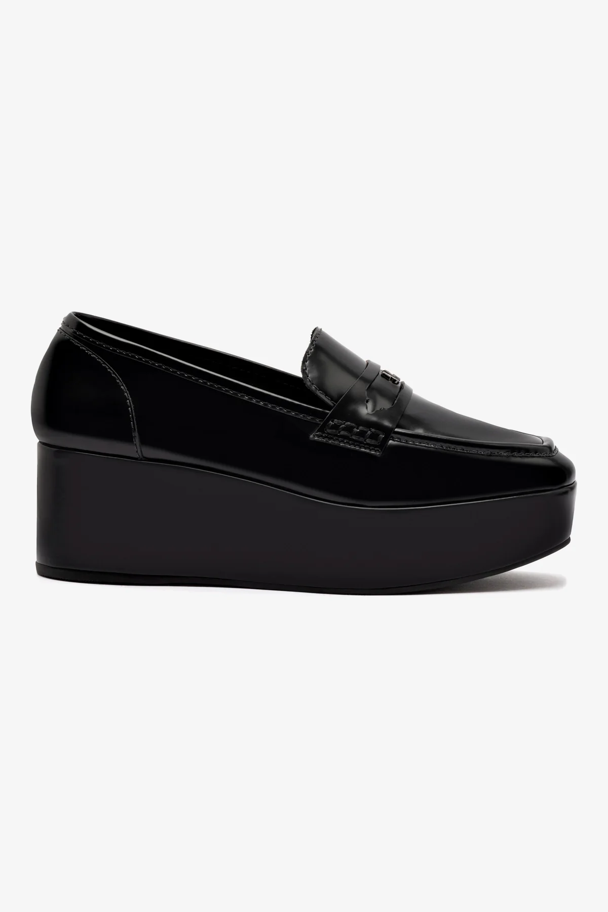 Suki Flatform Loafer In Black Box Leather