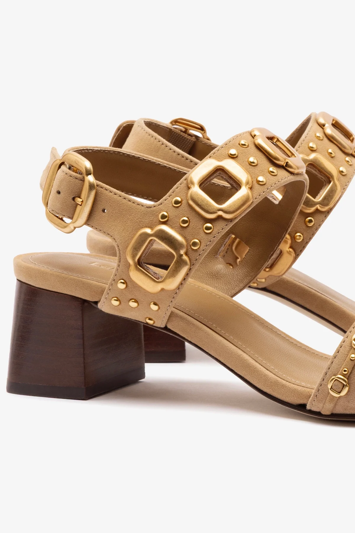 Milan Studs Block Sandal In Peanut Suede
