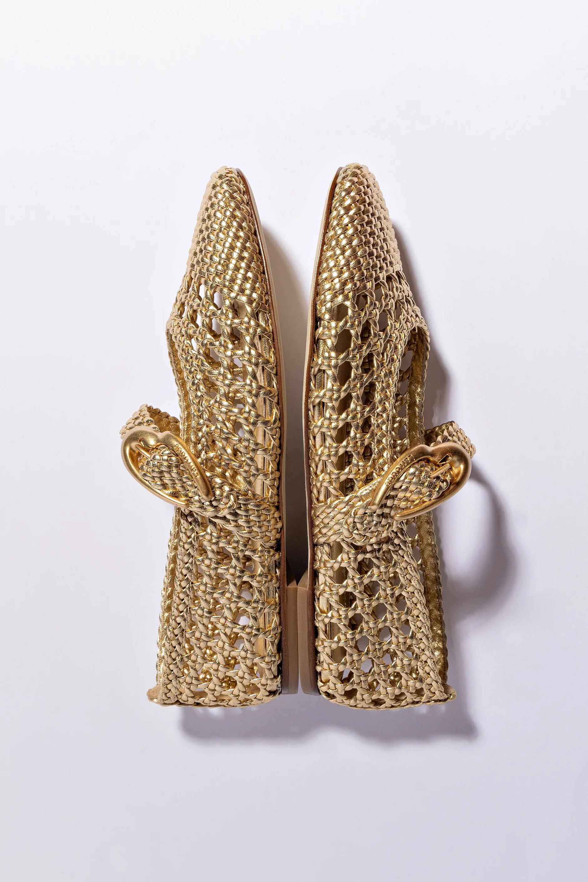 Verona Macrame Ballet Flat In Gold Metallic Leather