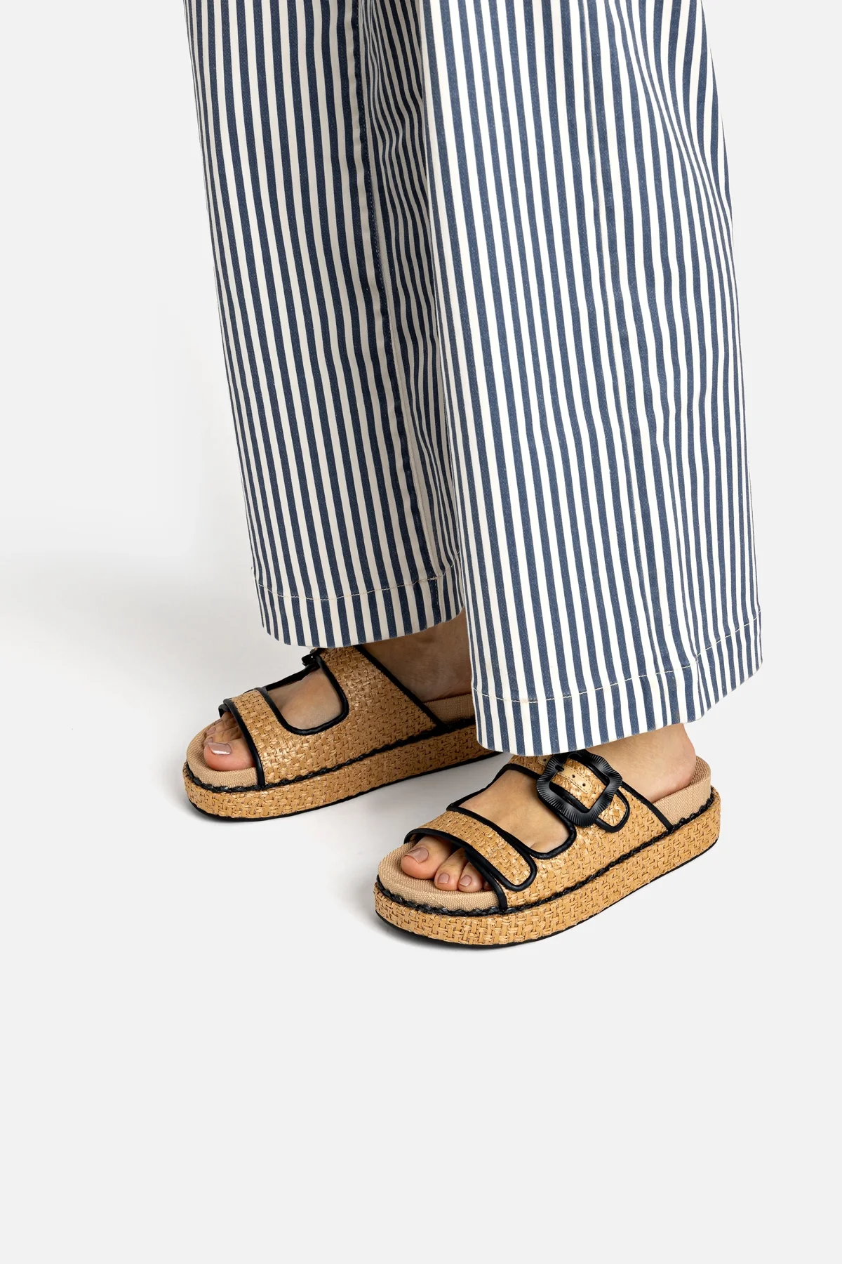 Maui Slide In Tapestry Natural Raffia and Black Trimming