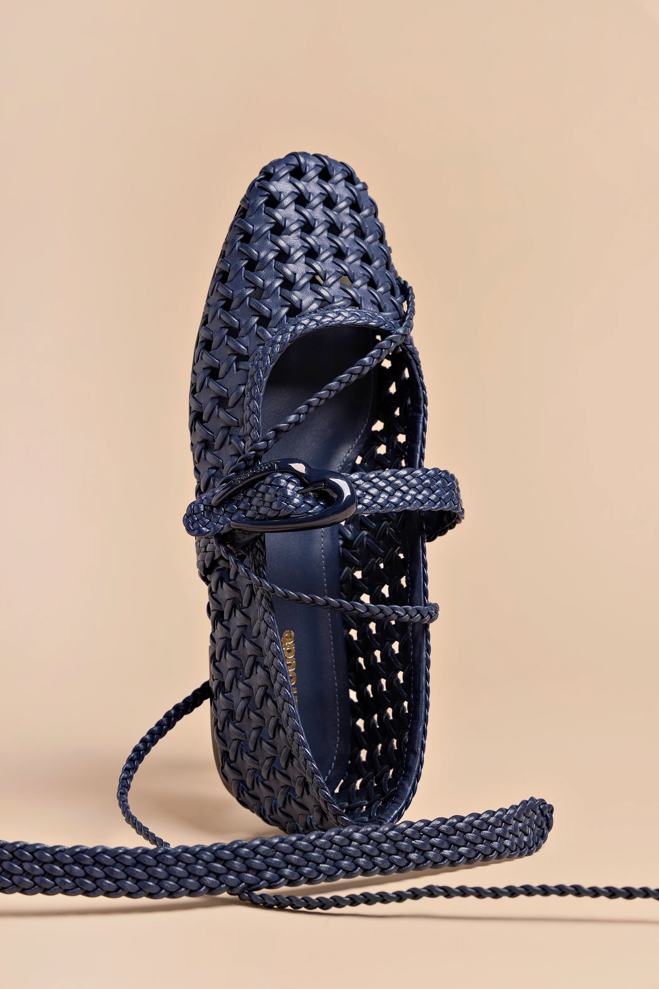 Verona New Macrame Ballet Flat In Navy Leather