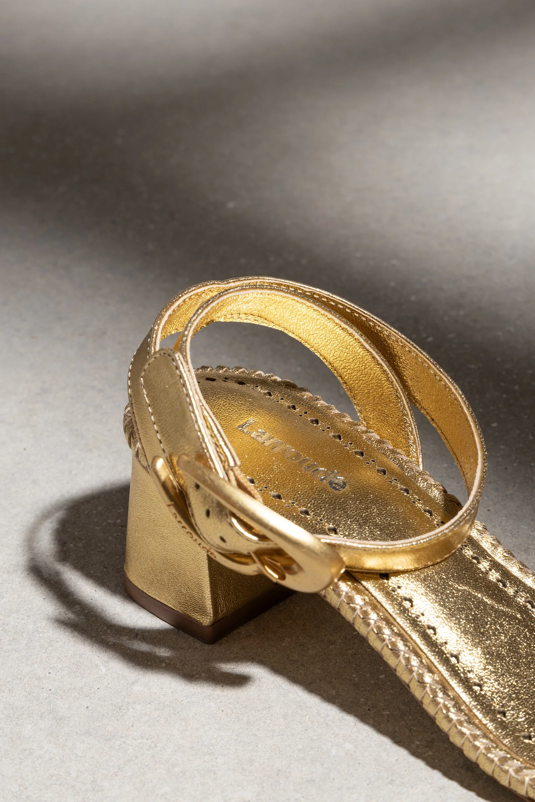 Verona Block Sandal In Gold Metallic Leather