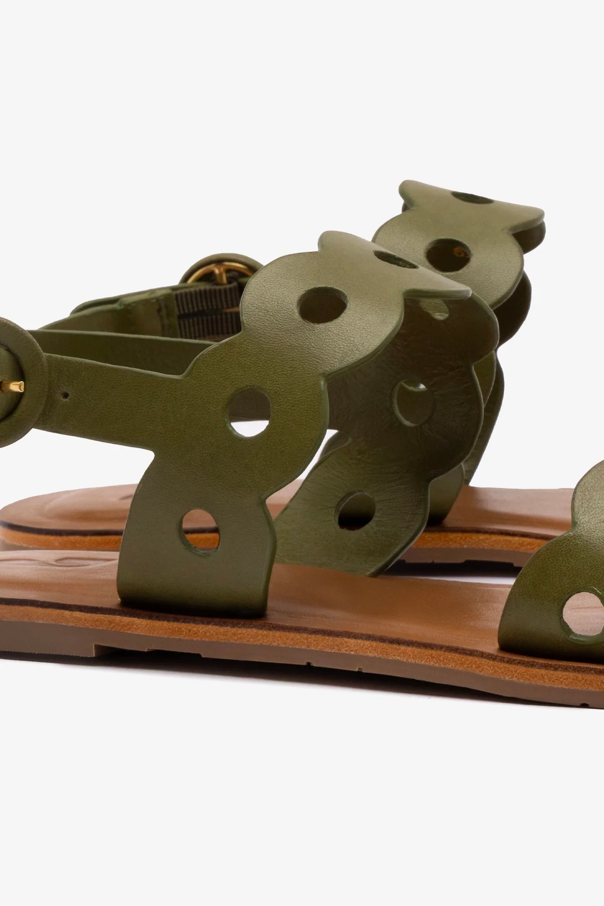 Florence Flat Sandal In Seaweed Leather