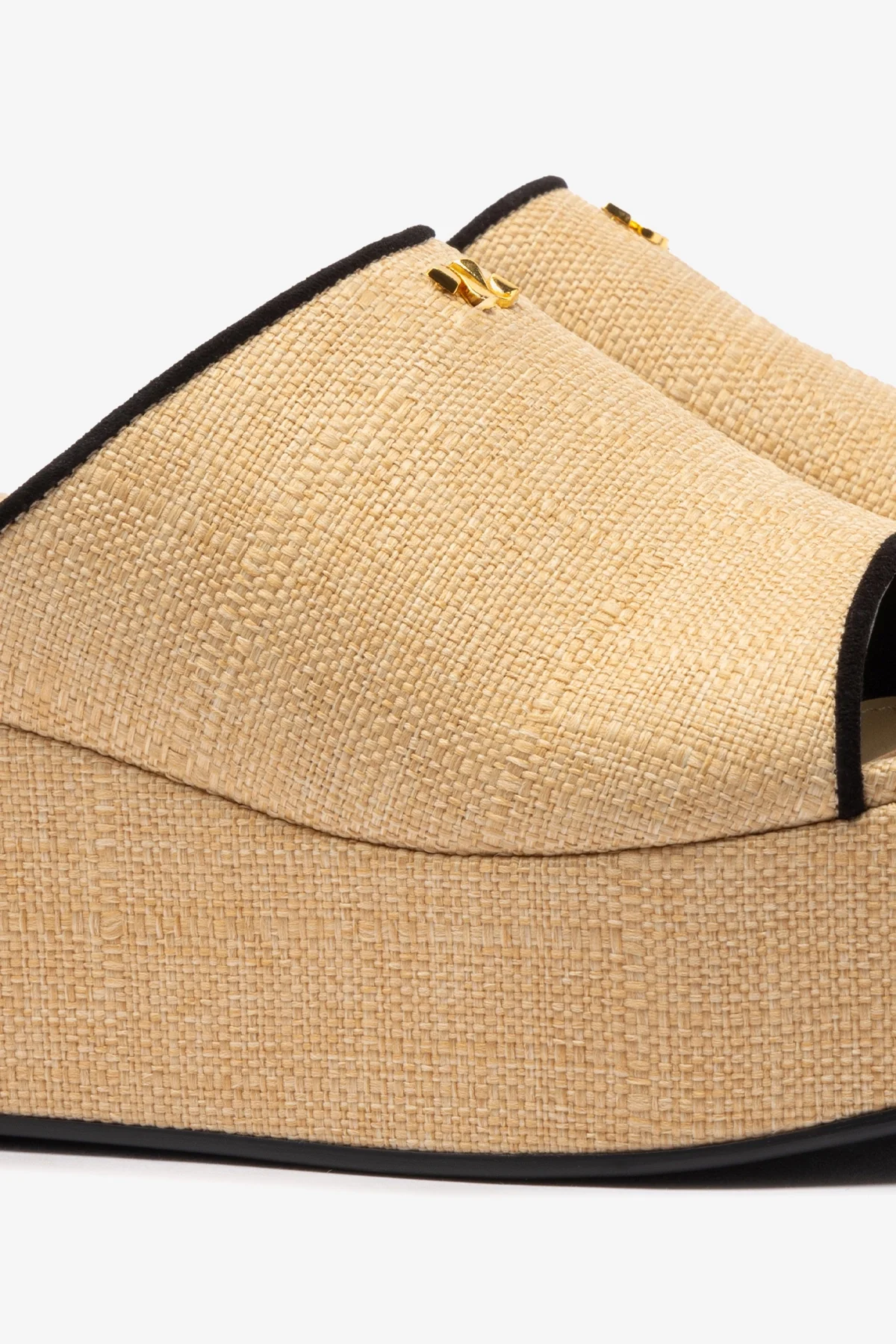 Charli Mule In Beige Raffia and Black Trimming