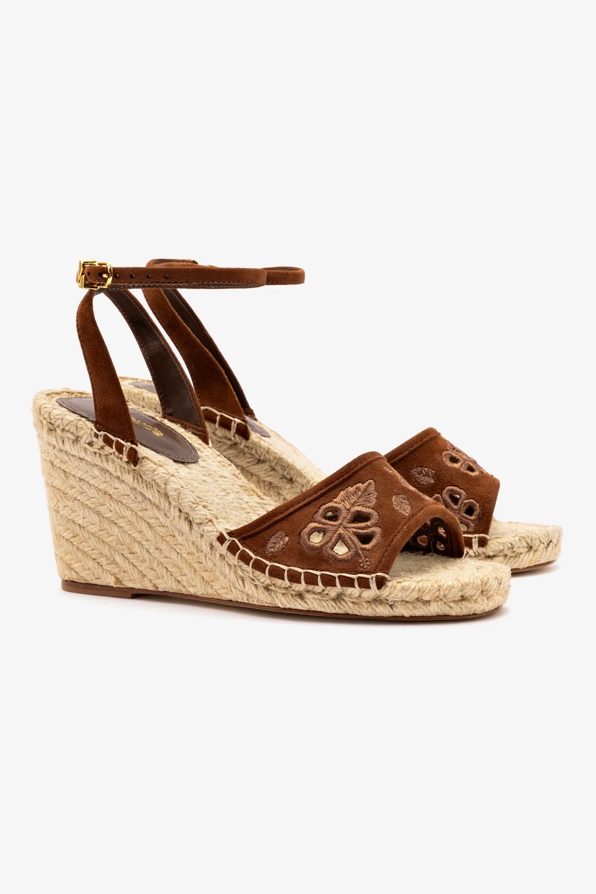 Letizia Espadrille Wedge In Burnt Umber and Hibiscus Broderie