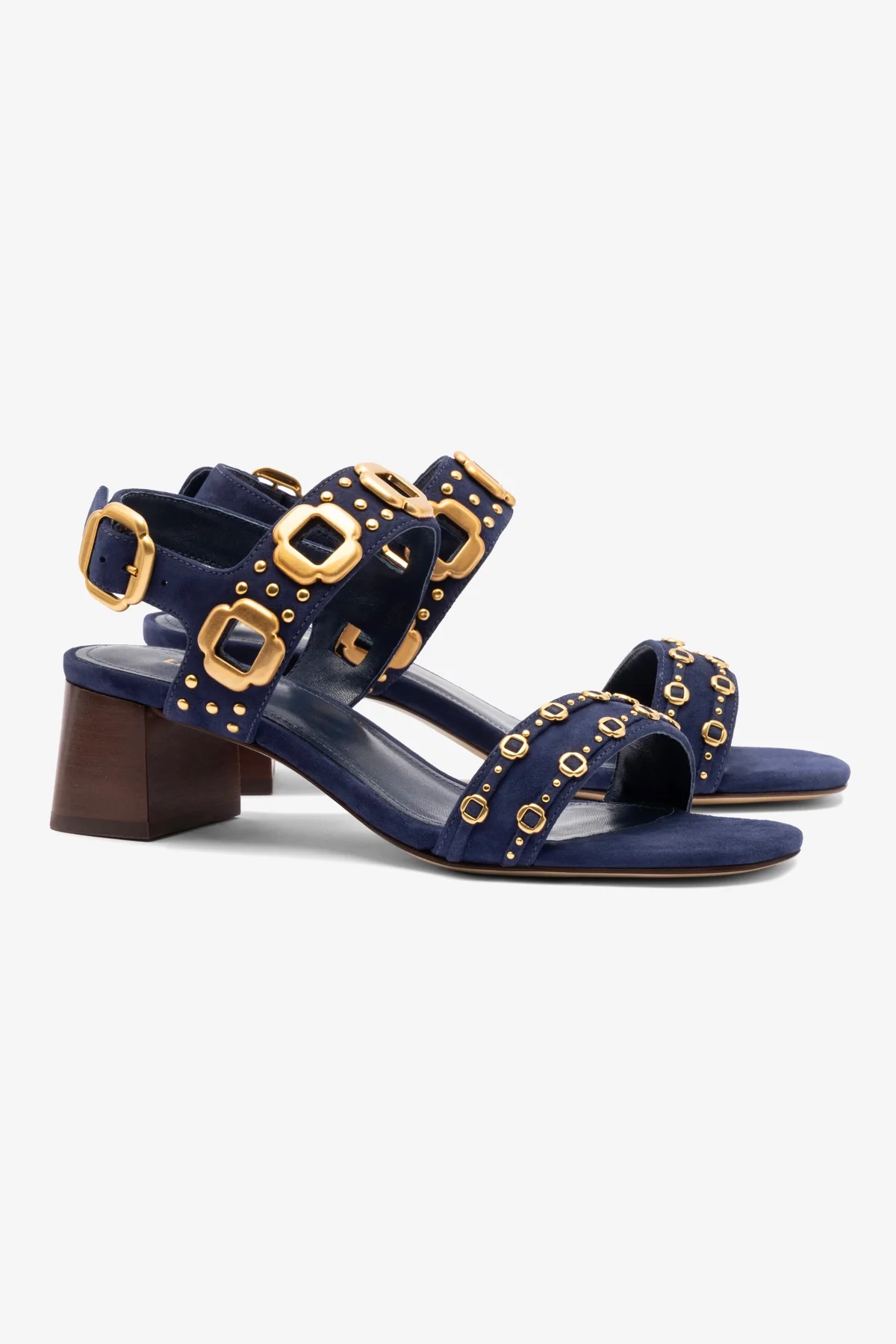 Milan Studs Block Sandal In Navy Suede