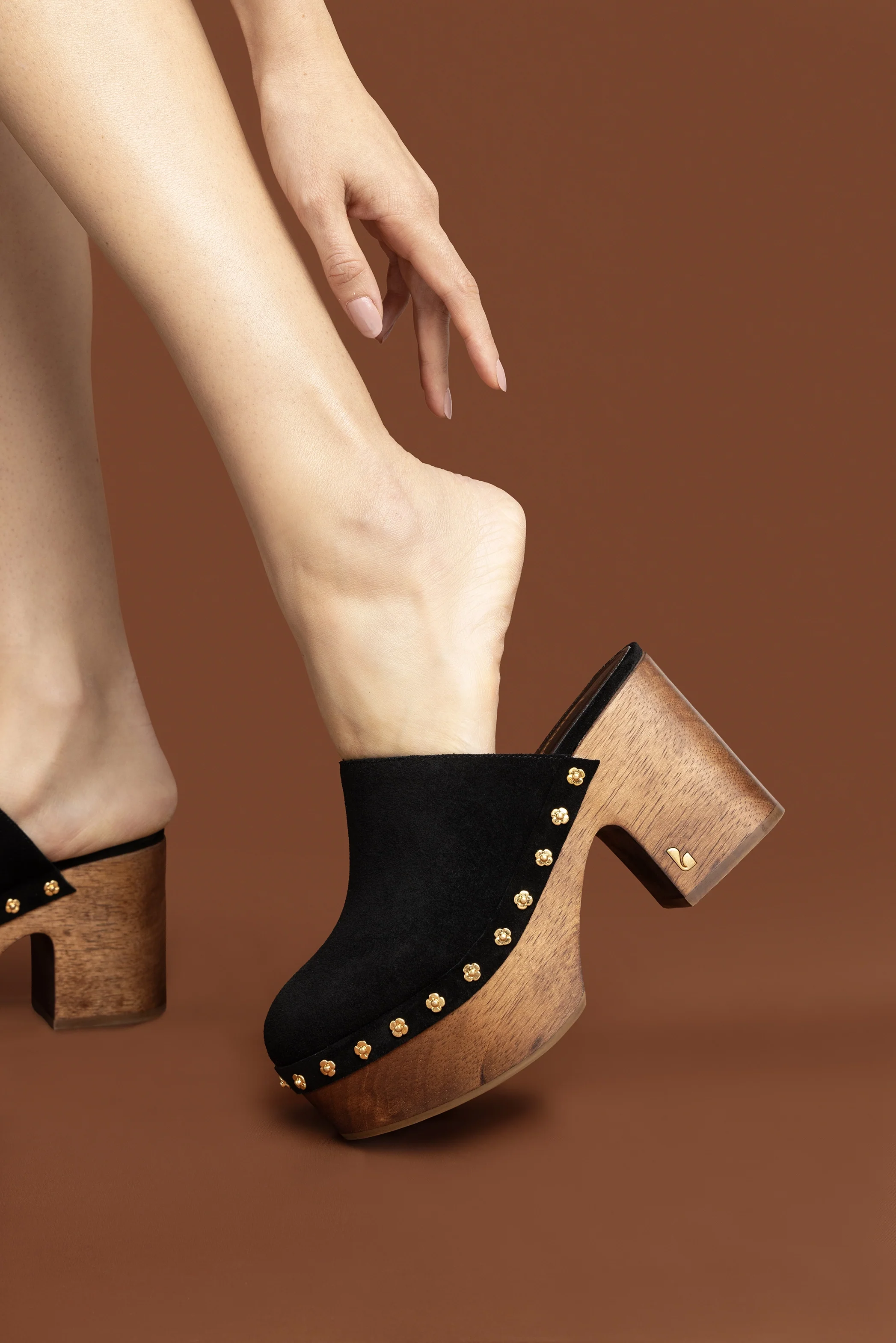 Miso Wooden Platform Clog In Black Suede