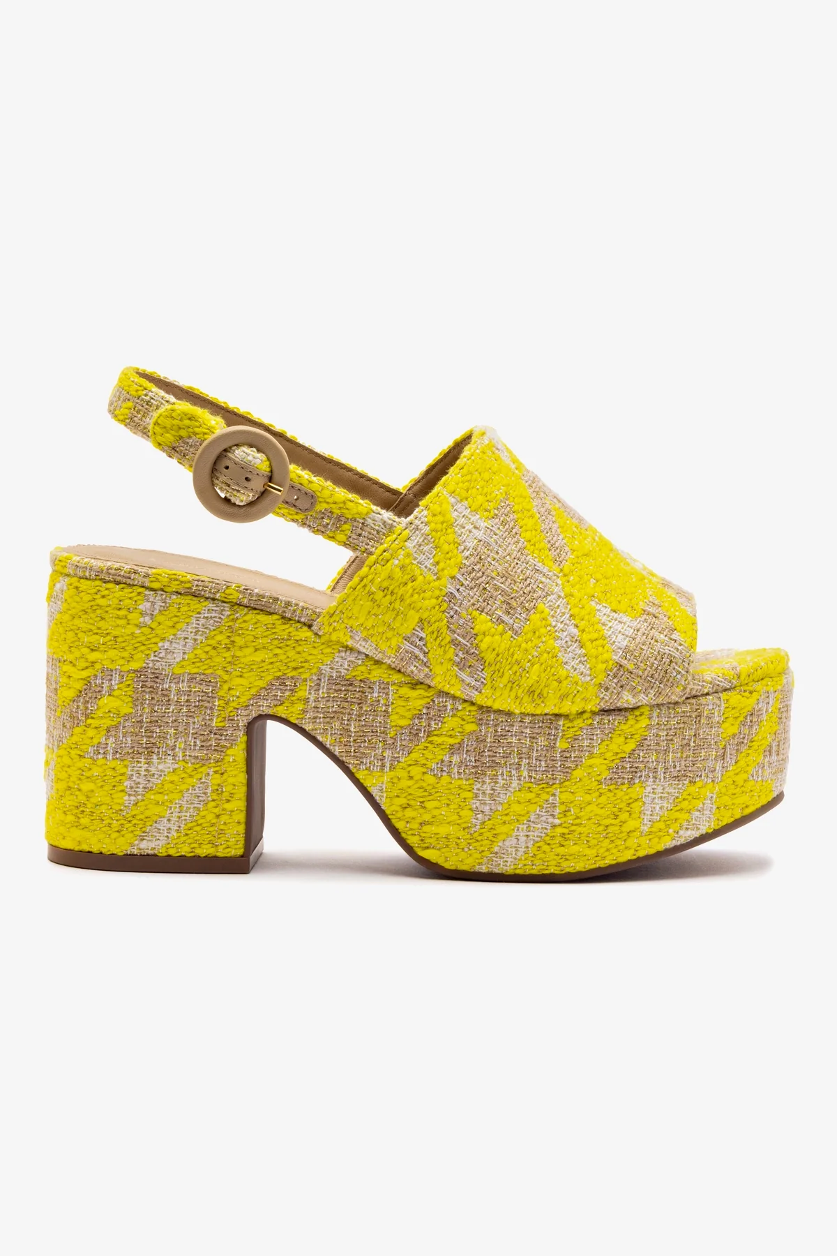 Miso Platform Sandal In Yellow Houndstooth Fabric