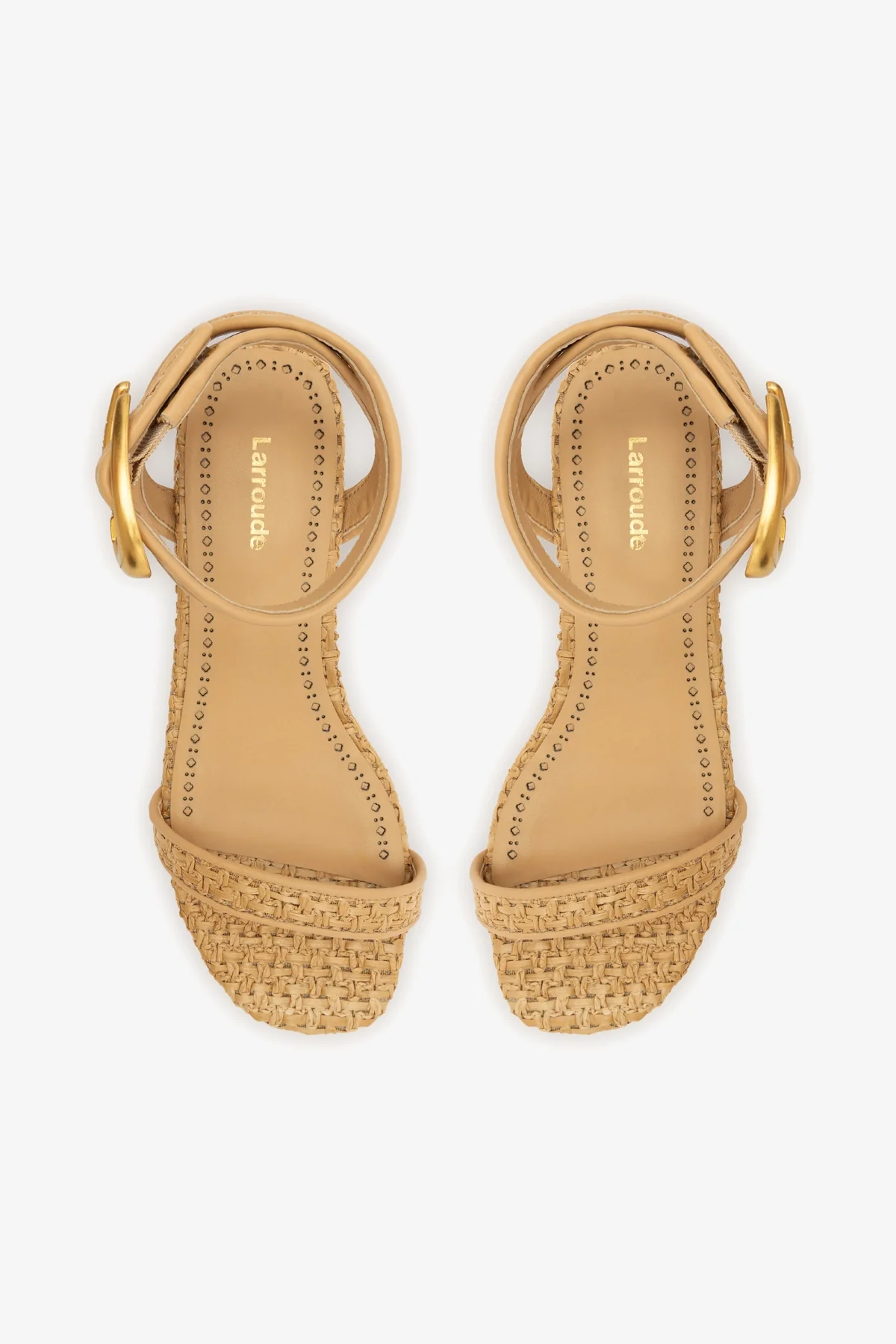 Verona Flat Sandal In Beige Leather and Natural Raffia
