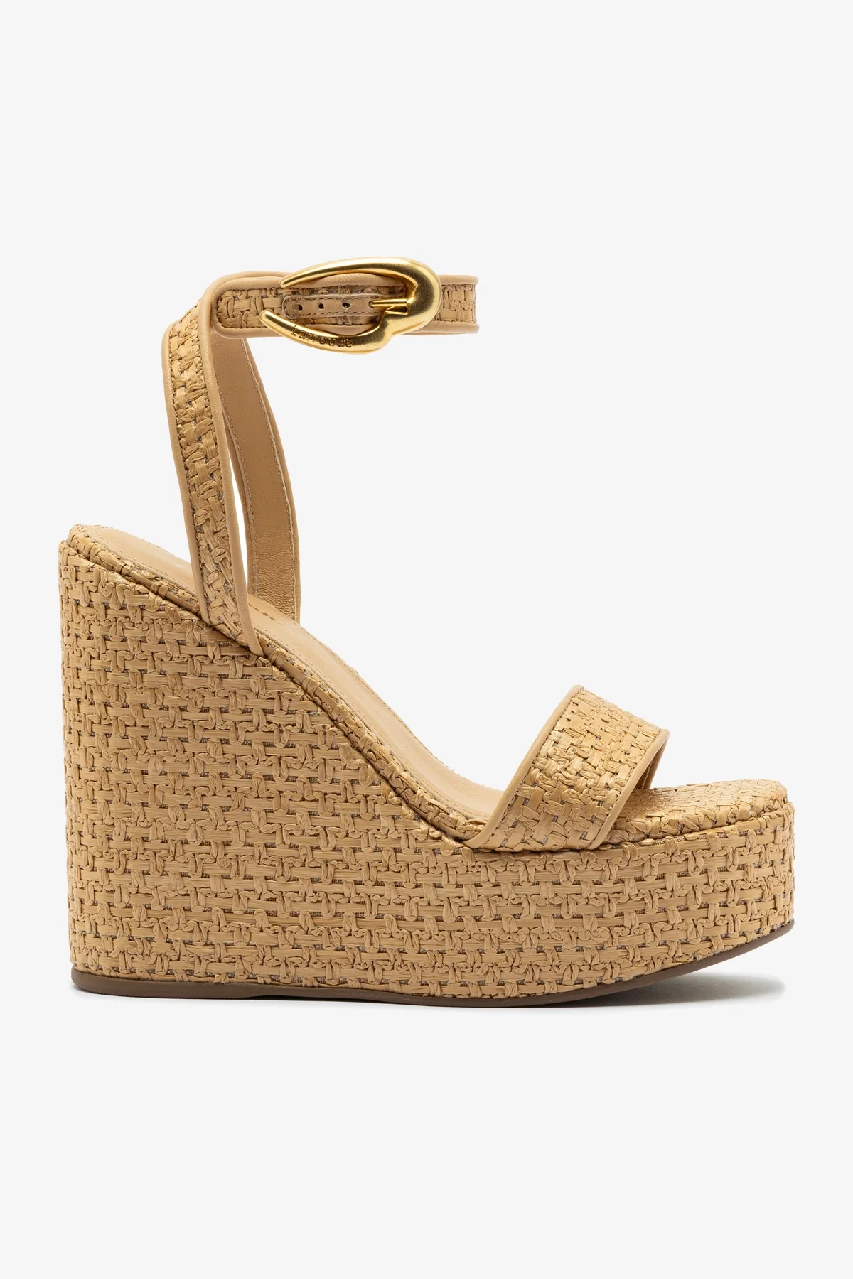 Verona Hi Wedge In Beige Leather and Natural Raffia