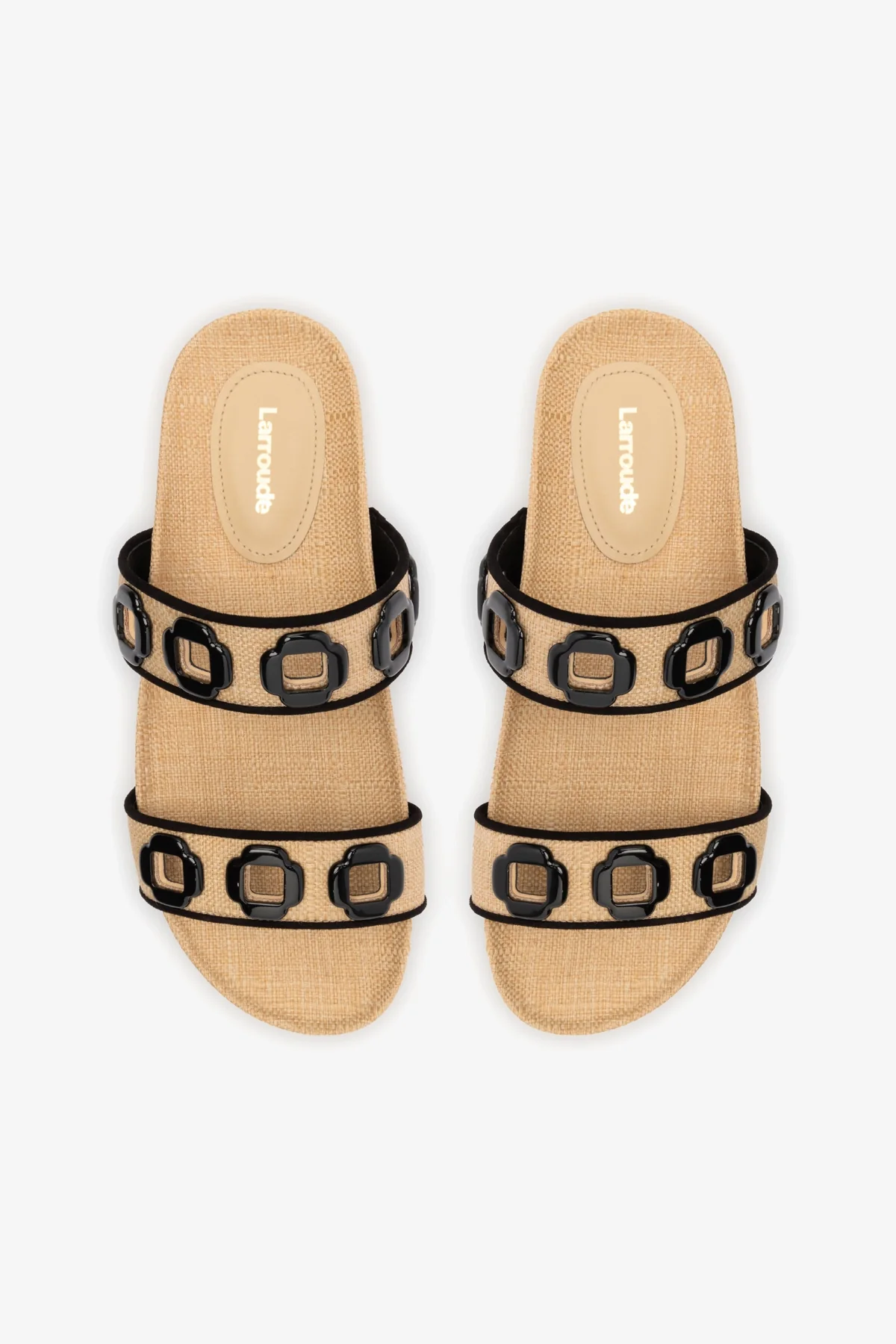 Milan Slide In Beige Raffia and Black Trimming