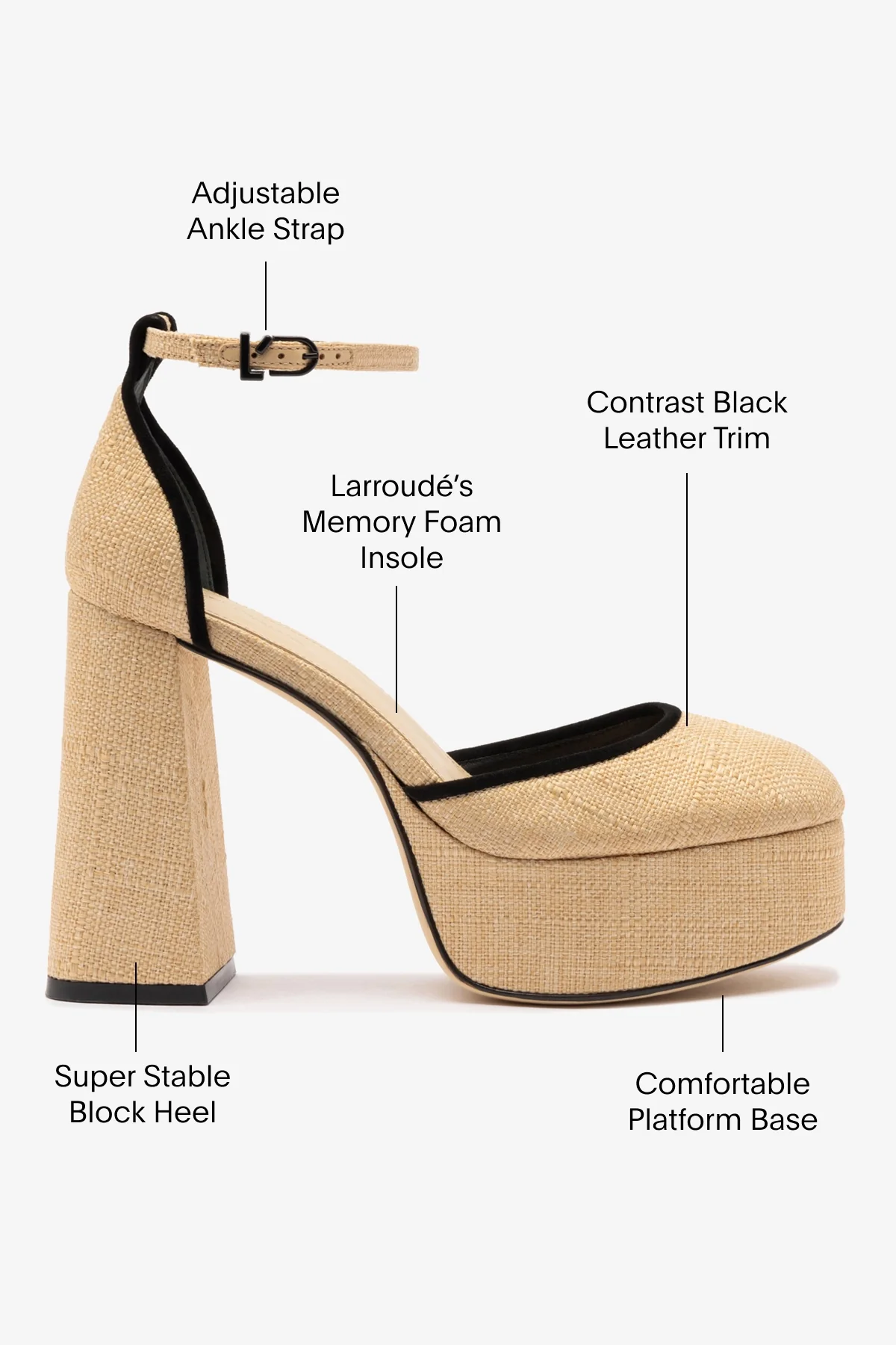 Ari Pump In Beige Raffia and Black Trimming