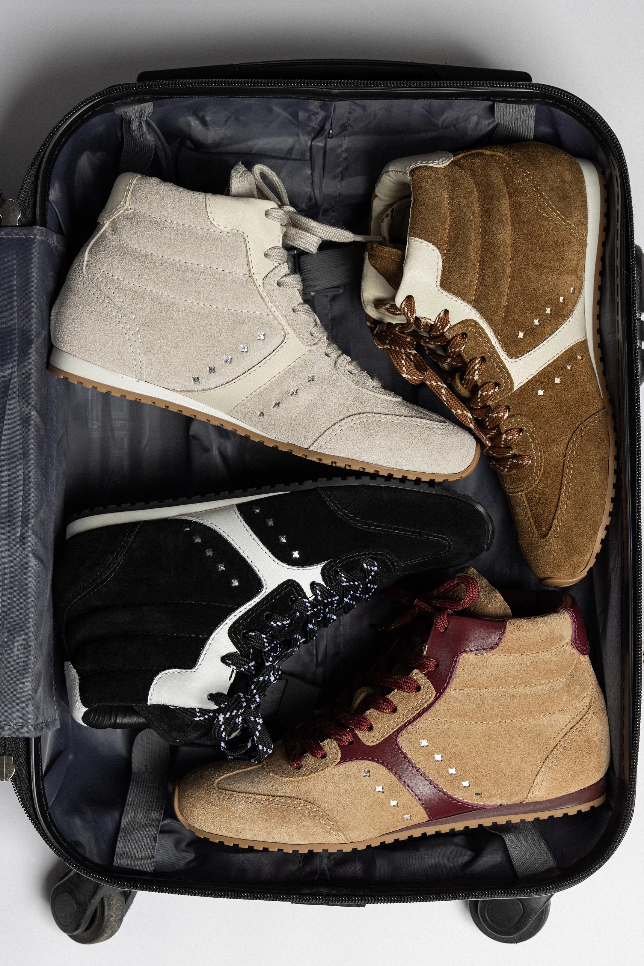 Stella Mid Sneaker In Peanut Suede and Burgundy Leather