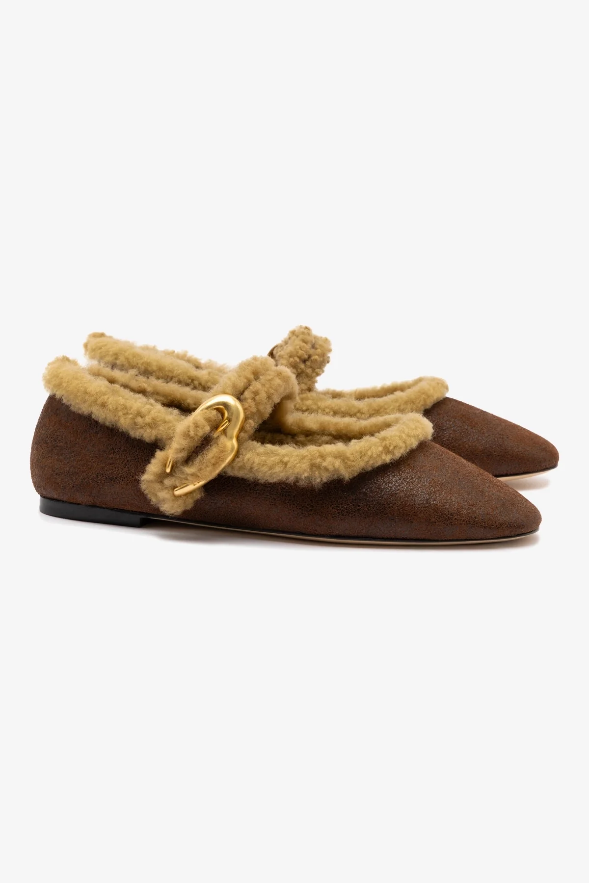 Verona Ballet Flat In Cocoa Leather And Natural Shearling