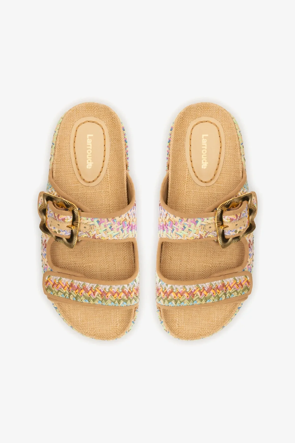 Maui Slide In Tapestry Rainbow Raffia and Beige Trimming
