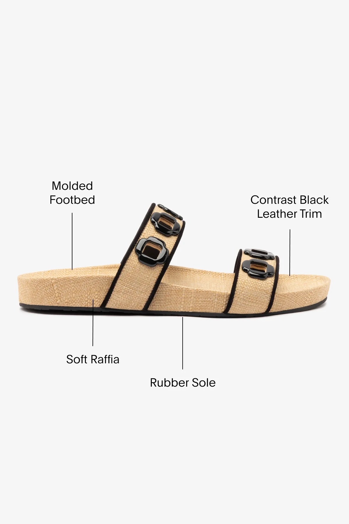 Milan Slide In Beige Raffia and Black Trimming