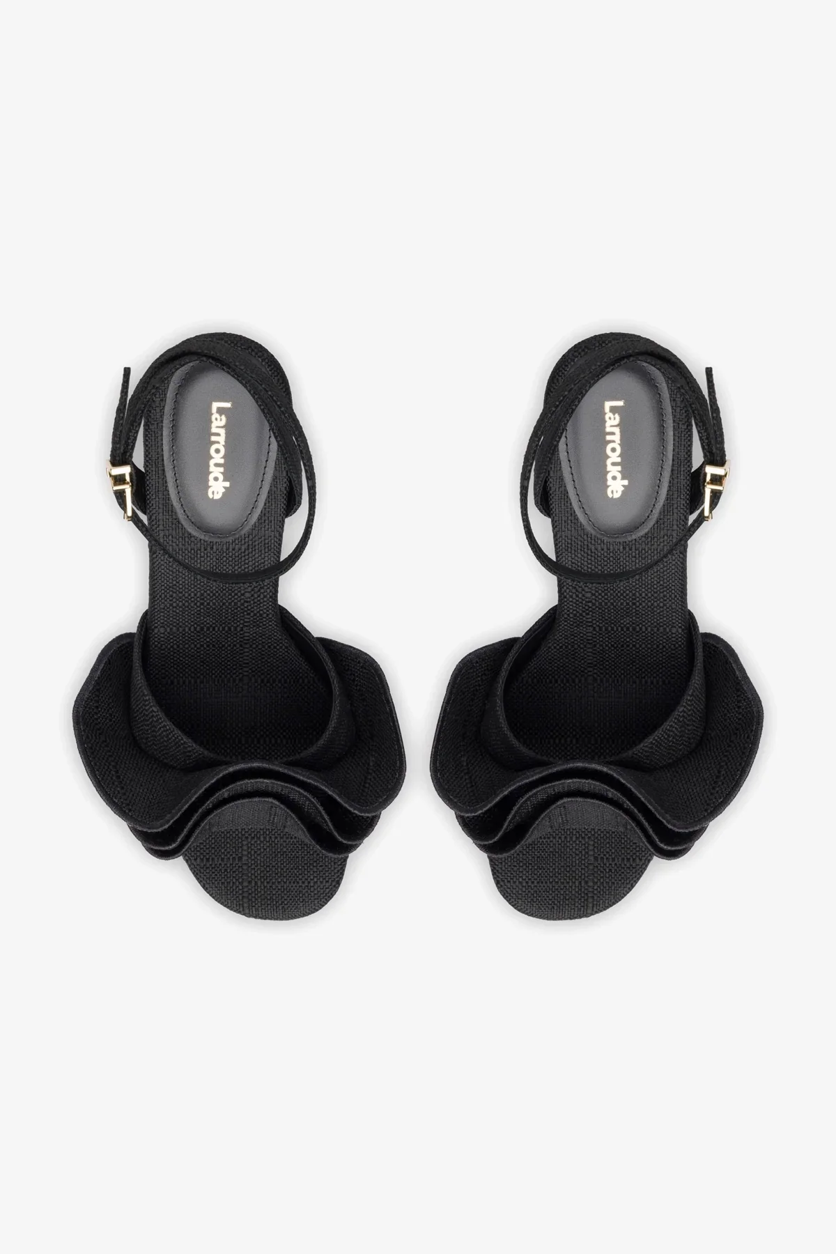 Selena Ruffle Sandal In Black Raffia