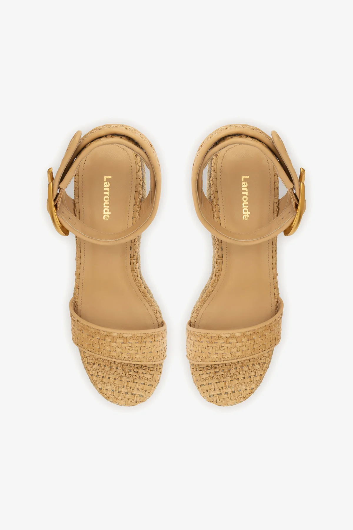 Verona Low Wedge In Beige Leather and Natural Raffia