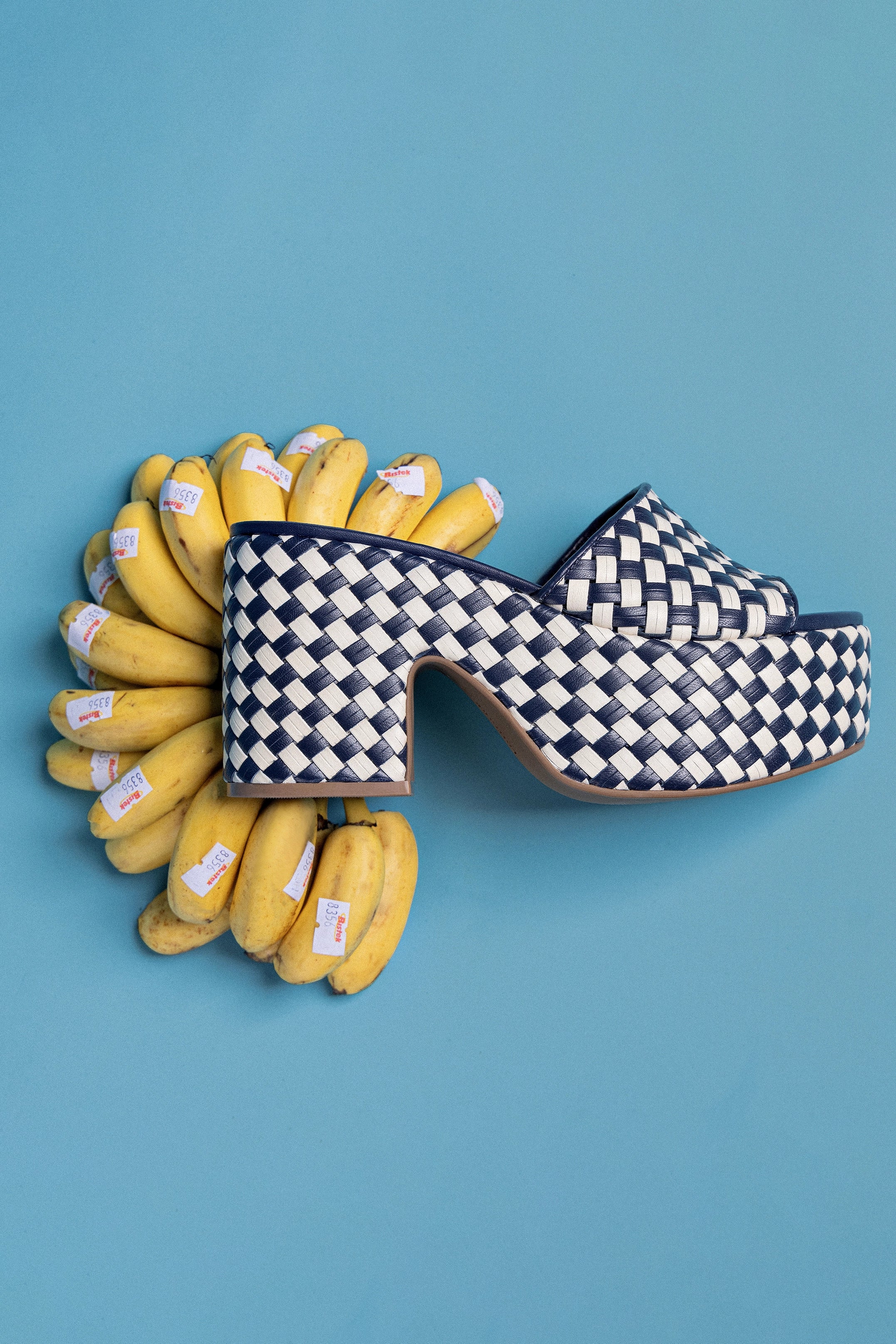 Miso Platform Sandal In Navy and Ivory Leather