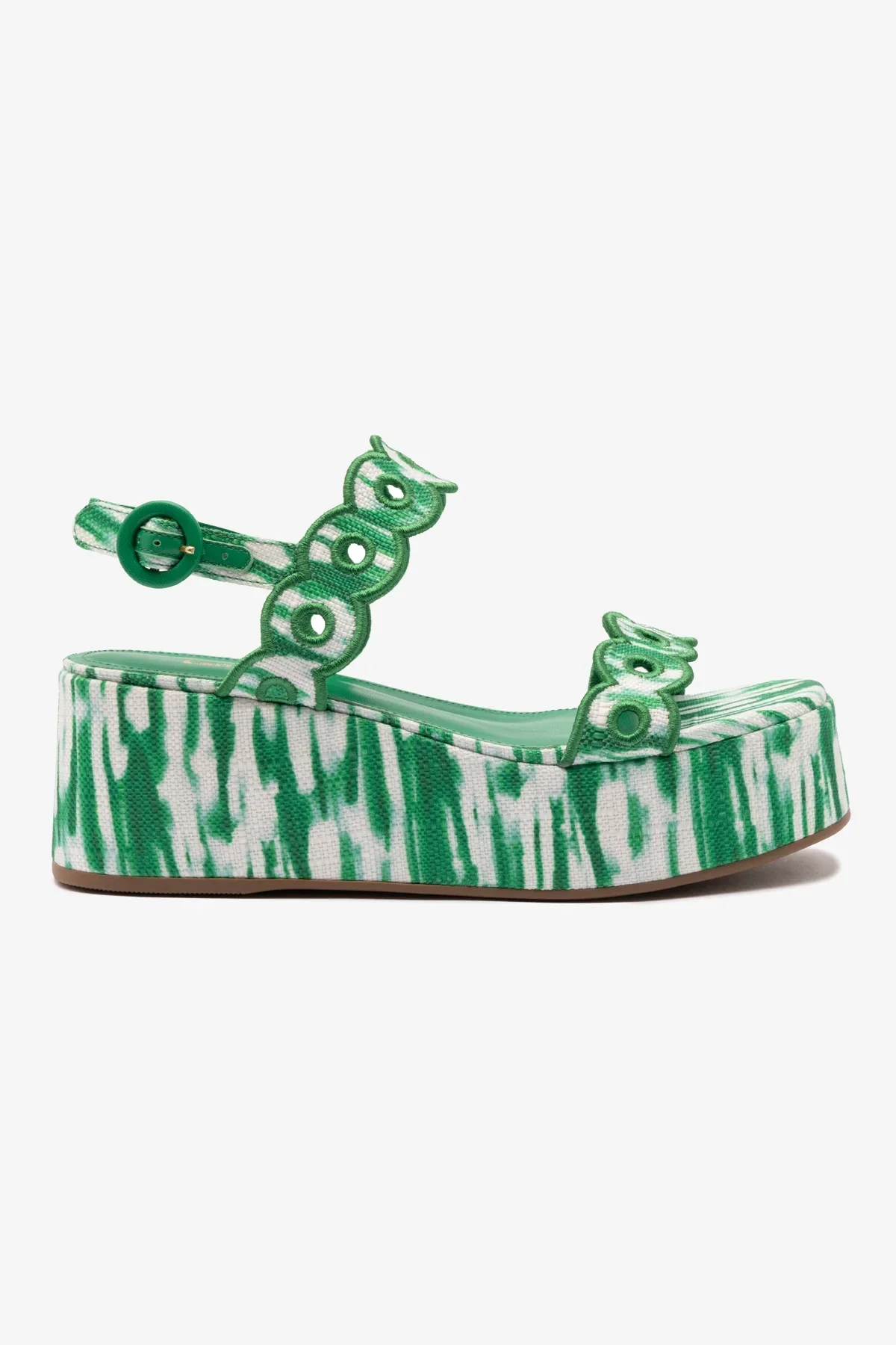 Florence Broderie Flatform Sandal In Tie Dye Evergreen Raffia