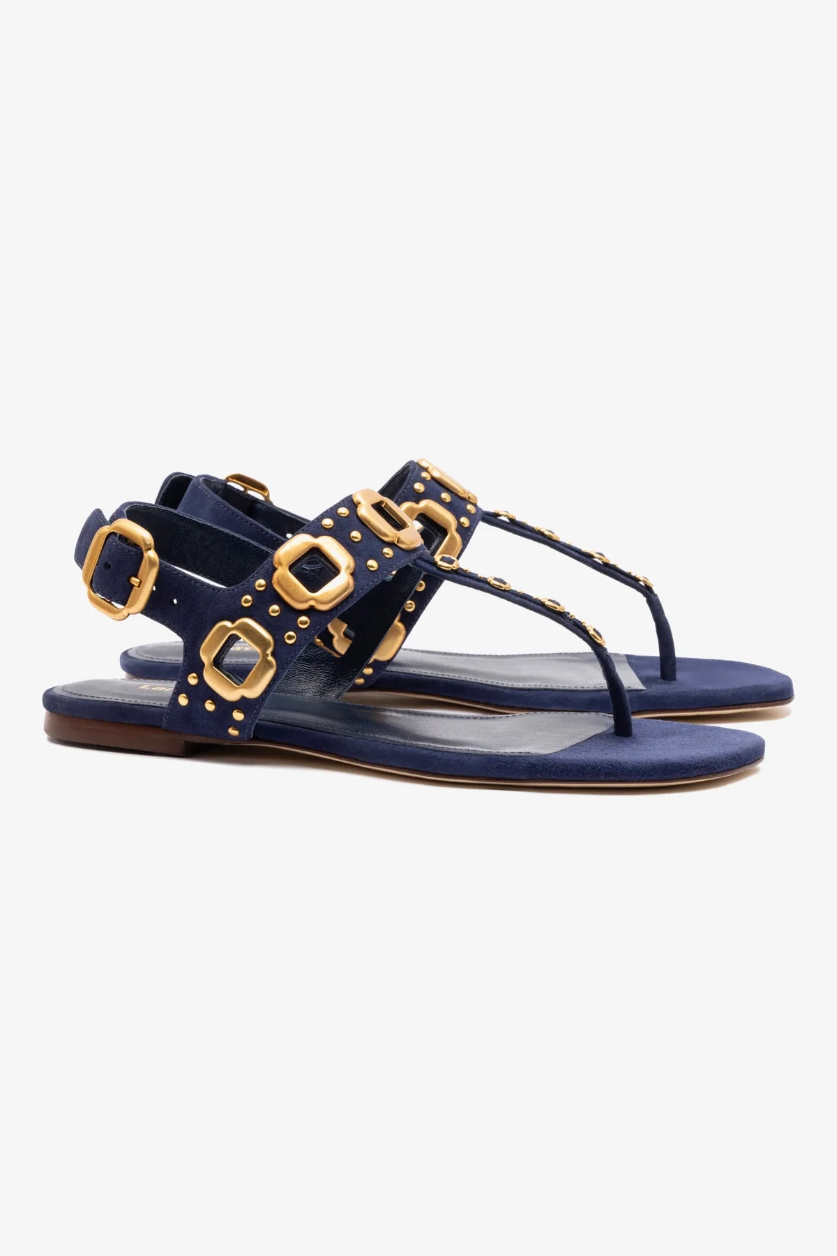 Milan Studs Thong Sandal In Navy Suede
