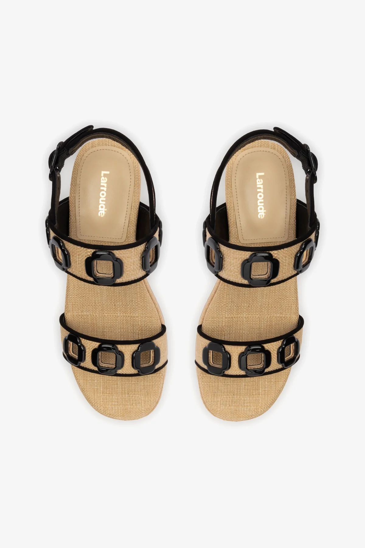 Milan Flatform In Beige Raffia and Black Trimming